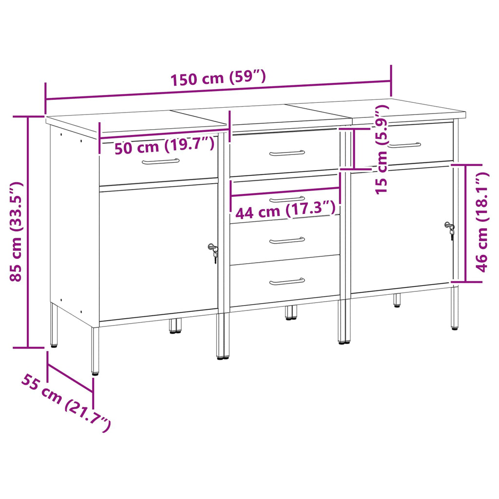 Werkbank mit Schubladen 3 pcs Rot und Grau 150 x 55 x 85 cm