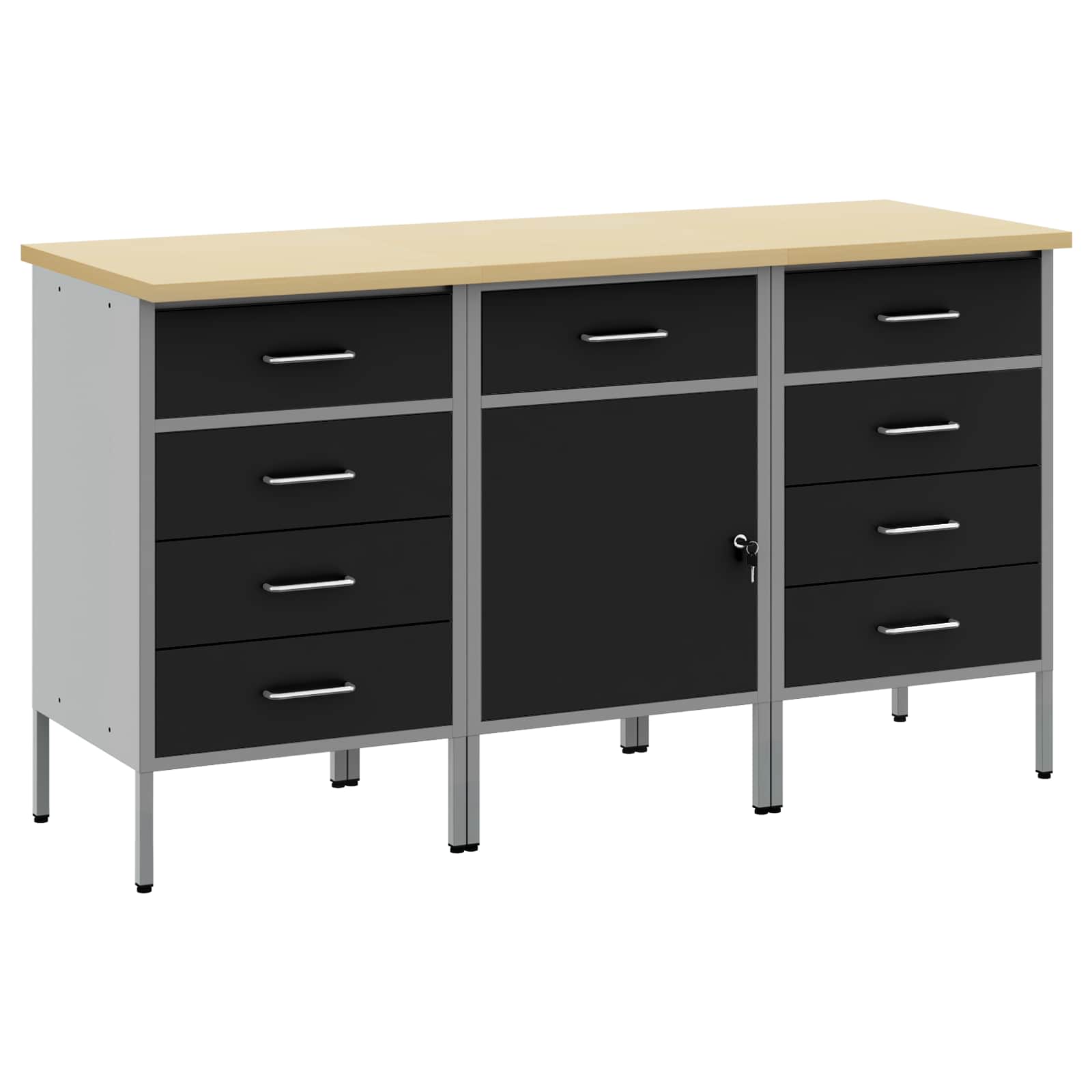 Werkbank mit Schubladen 3 pcs Schwarz und Grau 150 x 55 x 85 cm