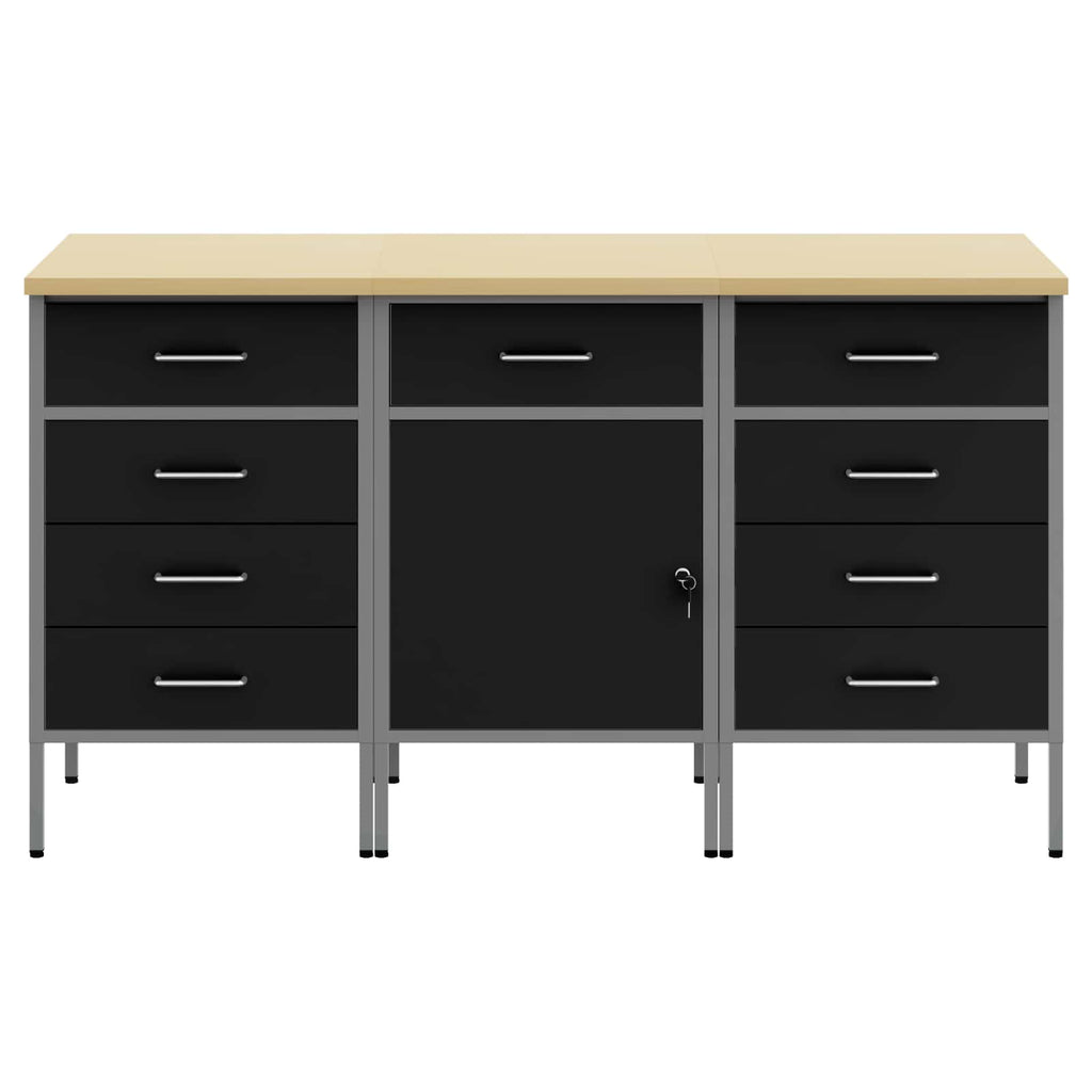 Werkbank mit Schubladen 3 pcs Schwarz und Grau 150 x 55 x 85 cm