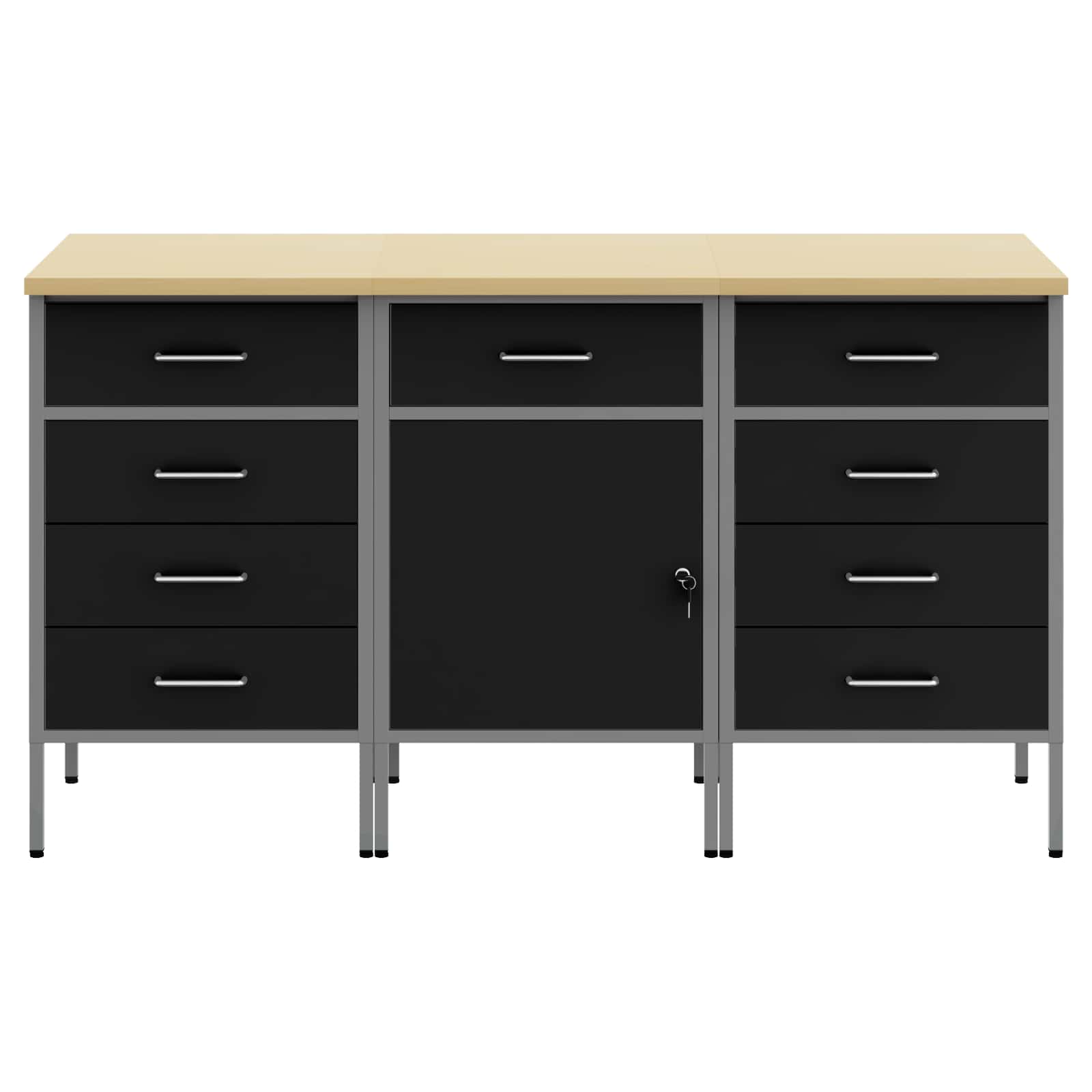 Werkbank mit Schubladen 3 pcs Schwarz und Grau 150 x 55 x 85 cm