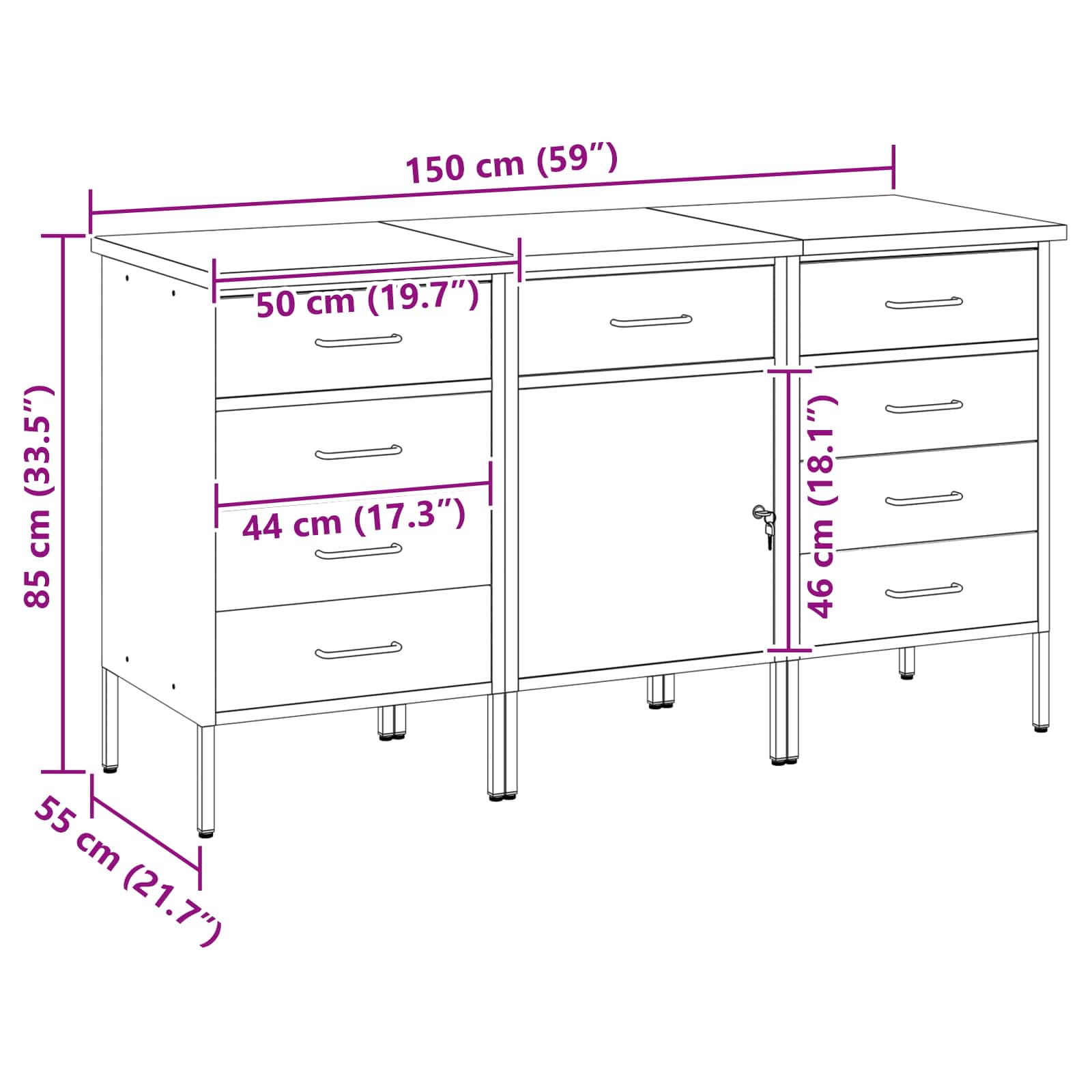 Werkbank mit Schubladen 3 pcs Schwarz und Grau 150 x 55 x 85 cm