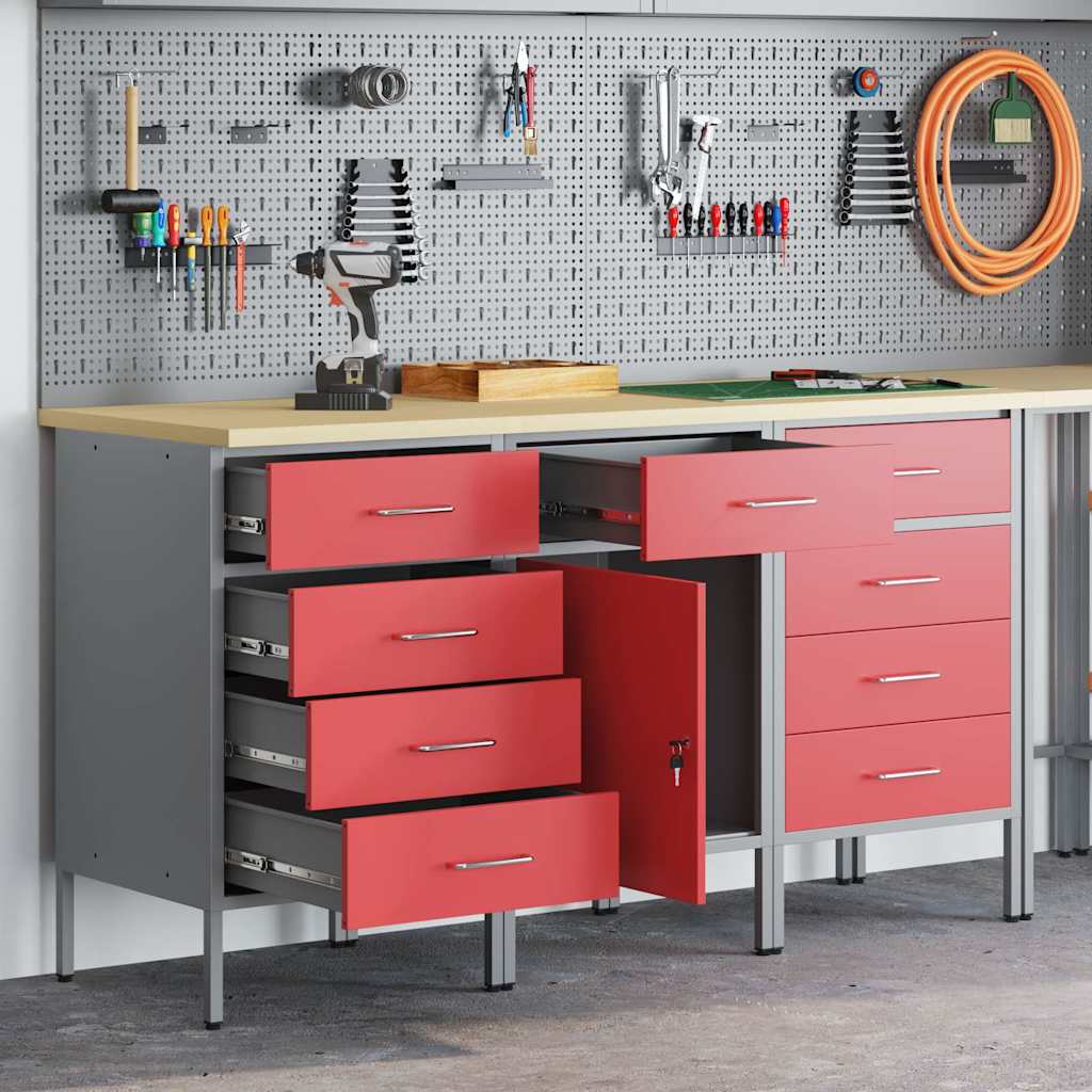 Werkbank mit Schubladen 3 pcs Rot und Grau 150 x 55 x 85 cm