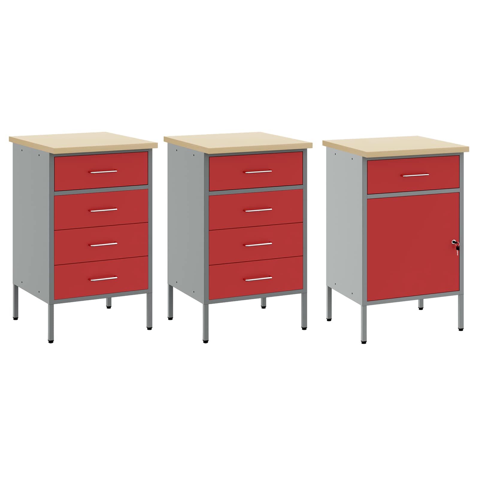 Werkbank mit Schubladen 3 pcs Rot und Grau 150 x 55 x 85 cm
