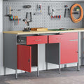 Werkbank mit Schubladen 3 pcs Rot Ingenieure Holz und Stahl