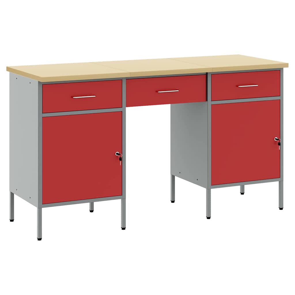 Werkbank mit Schubladen 3 pcs Rot Ingenieure Holz und Stahl