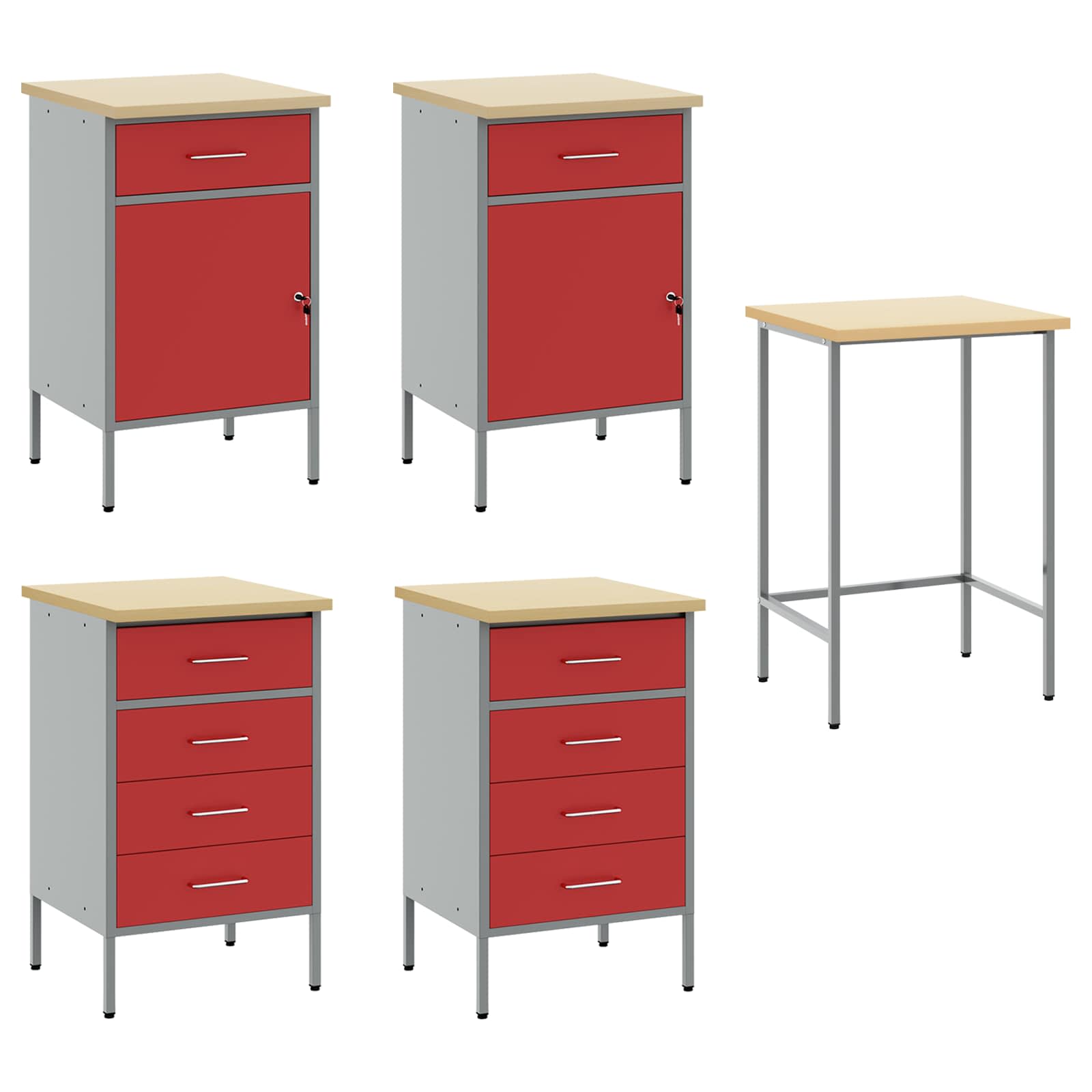 Werkbank mit Schubladen 3 pcs Rot Ingenieure Holz und Stahl