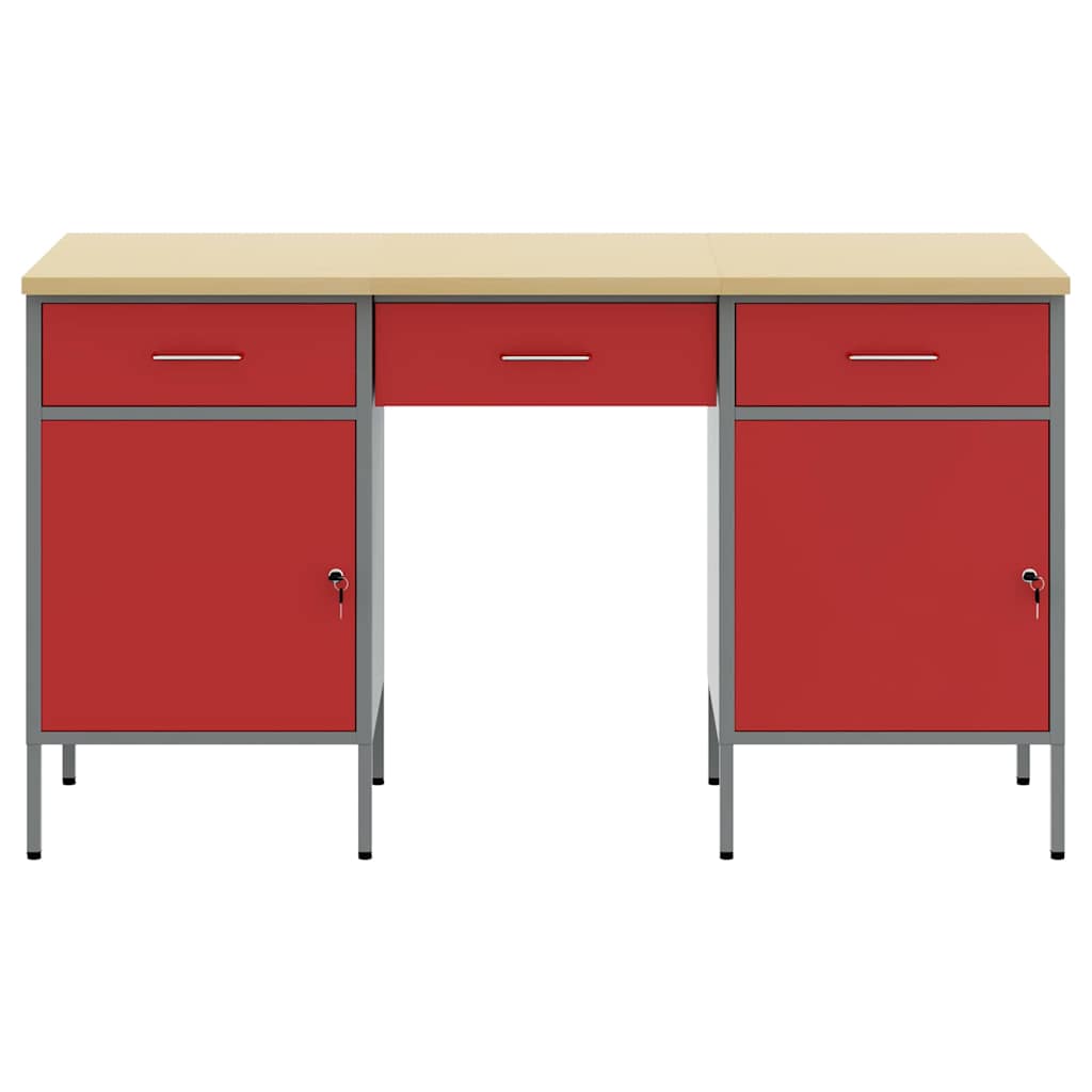 Werkbank mit Schubladen 3 pcs Rot Ingenieure Holz und Stahl