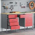 Werkbank mit Schubladen 3 pcs Rot Ingenieure Holz und Stahl