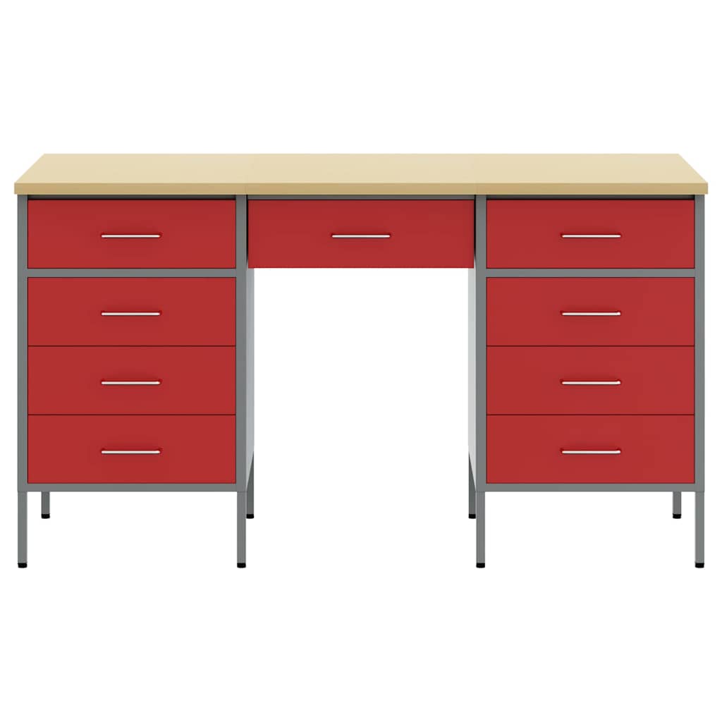 Werkbank mit Schubladen 3 pcs Rot Ingenieure Holz und Stahl