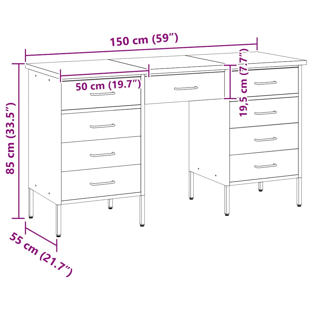 Werkbank mit Schubladen 3 pcs Rot Ingenieure Holz und Stahl