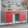 Werkbank mit Schubladen 3 pcs Rot Ingenieure Holz und Stahl