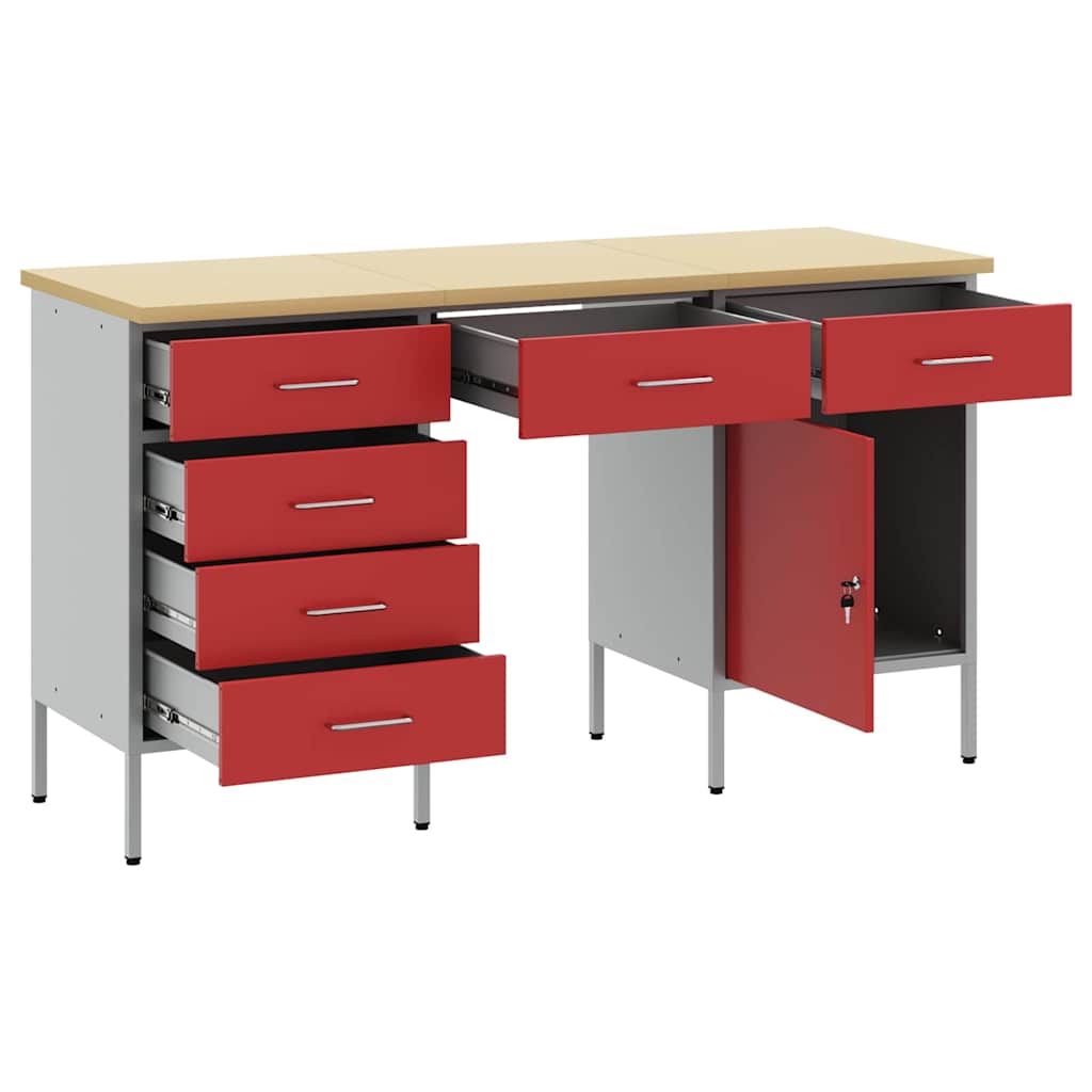 Werkbank mit Schubladen 3 pcs Rot Ingenieure Holz und Stahl