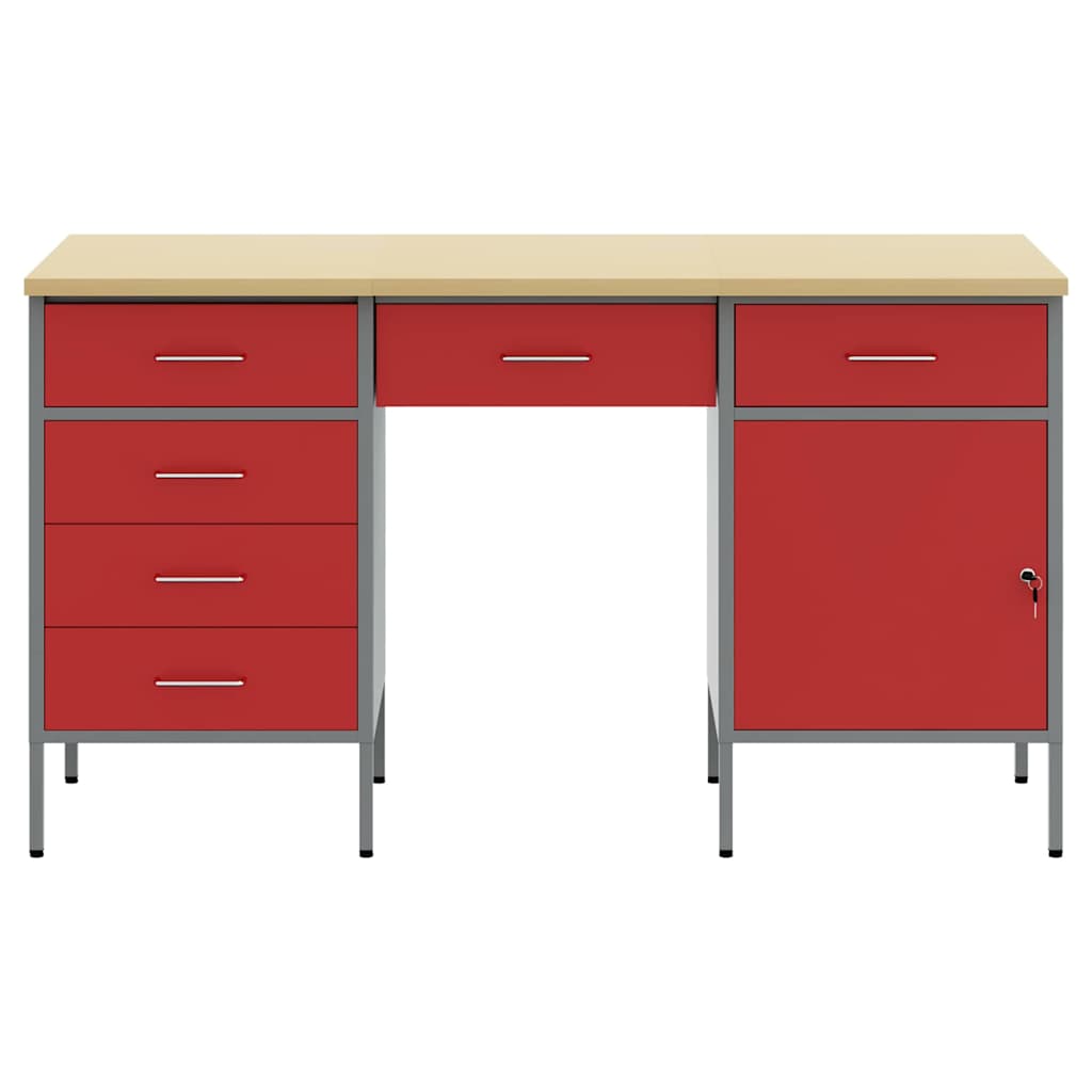 Werkbank mit Schubladen 3 pcs Rot Ingenieure Holz und Stahl
