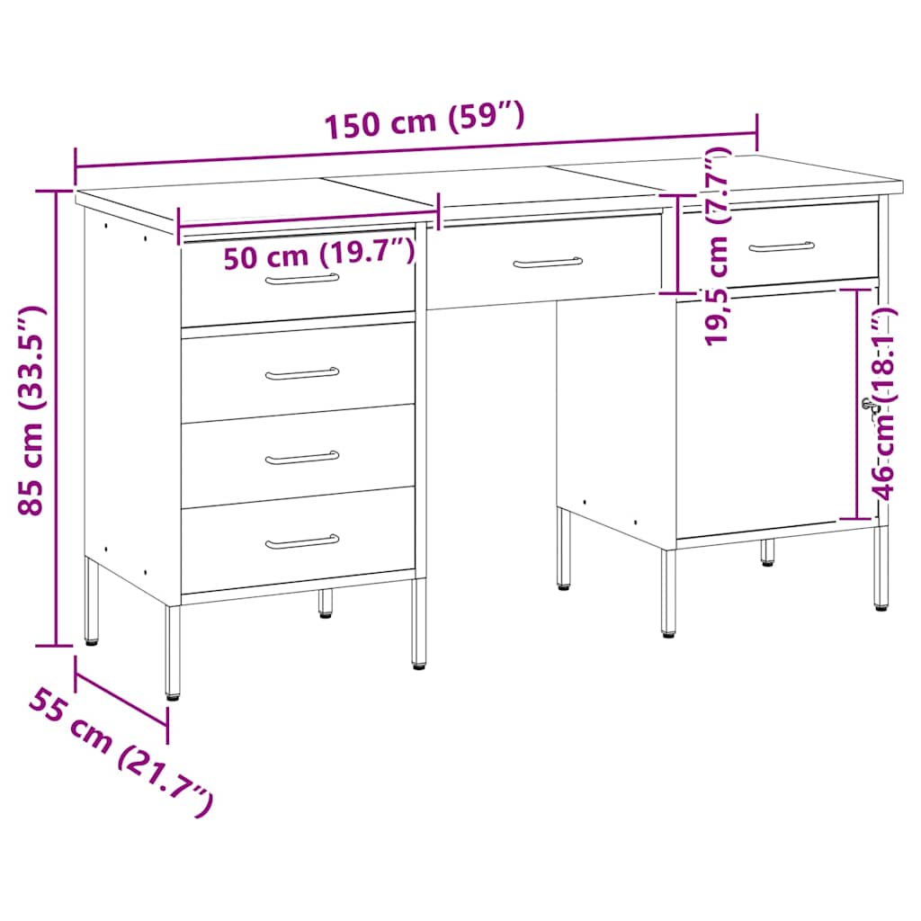 Werkbank mit Schubladen 3 pcs Rot Ingenieure Holz und Stahl