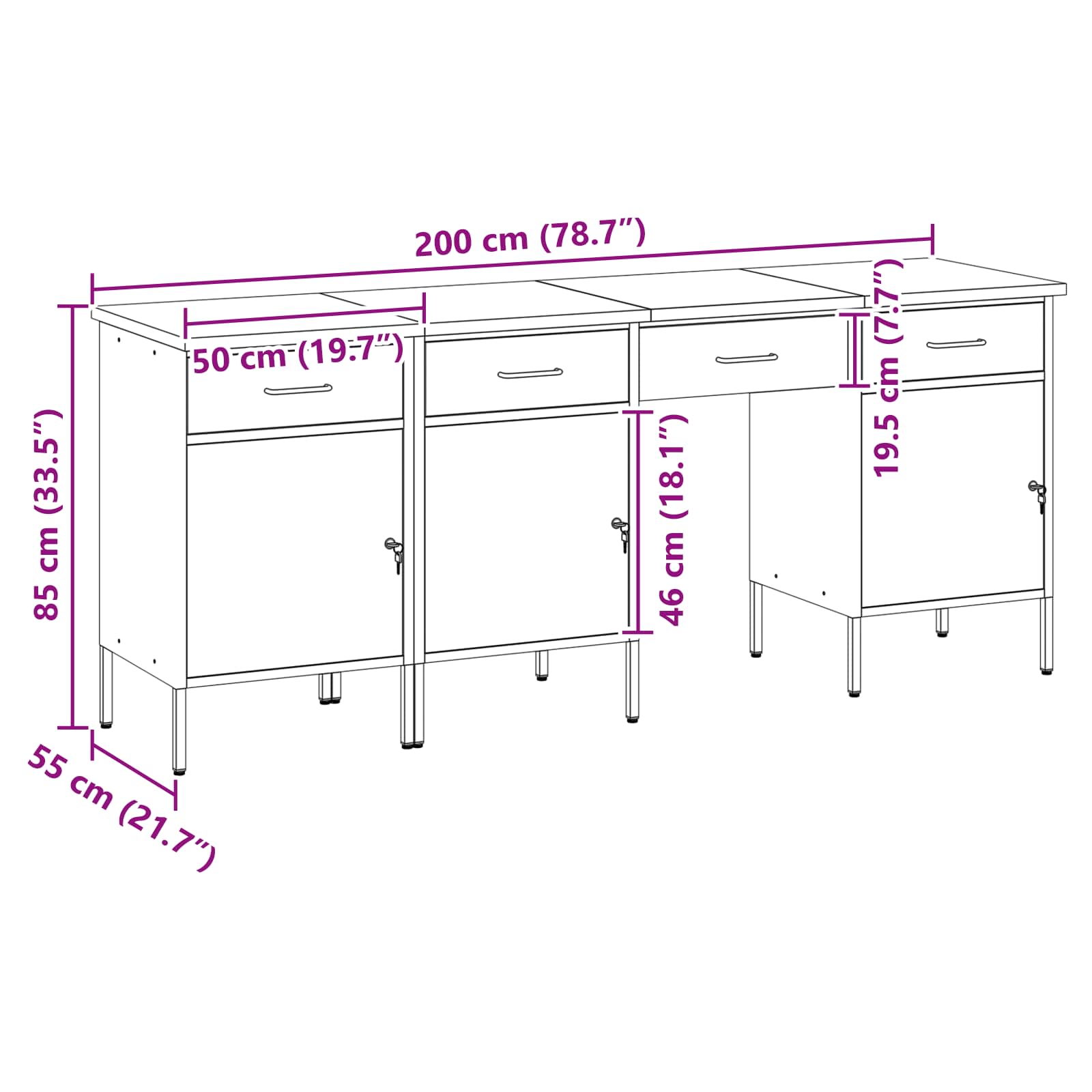 Werkbank mit Schubladen 4 pcs Rot Ingenieure Holz und Stahl