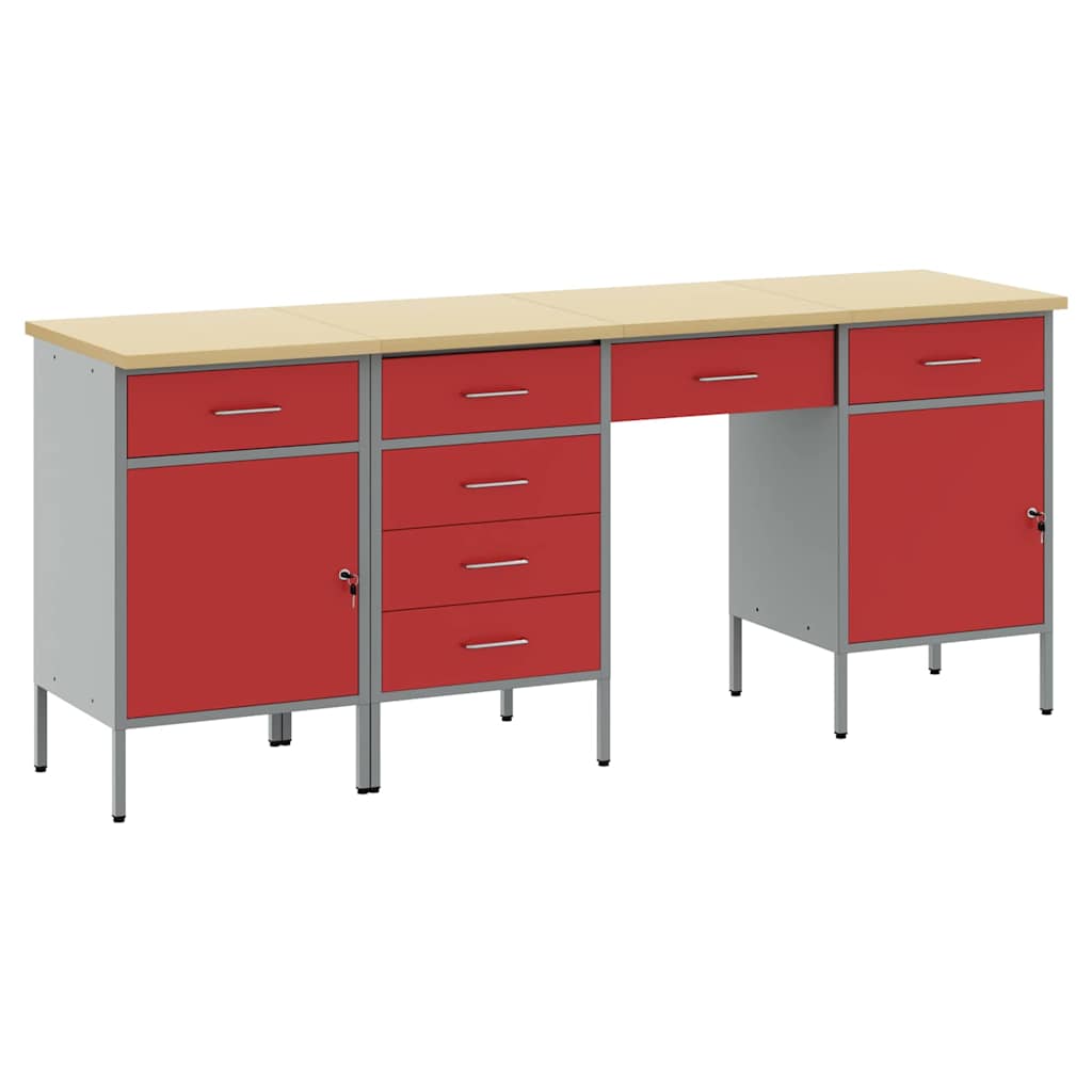 Werkbank mit Schubladen 4 pcs Rot Ingenieure Holz und Stahl