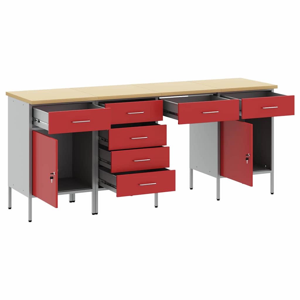 Werkbank mit Schubladen 4 pcs Rot Ingenieure Holz und Stahl