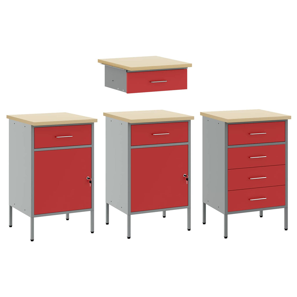 Werkbank mit Schubladen 4 pcs Rot Ingenieure Holz und Stahl