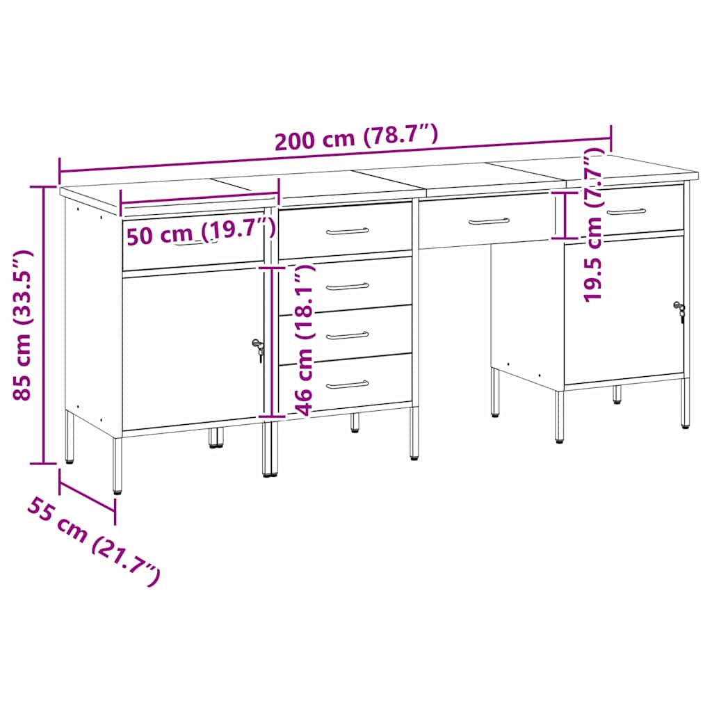 Werkbank mit Schubladen 4 pcs Rot Ingenieure Holz und Stahl