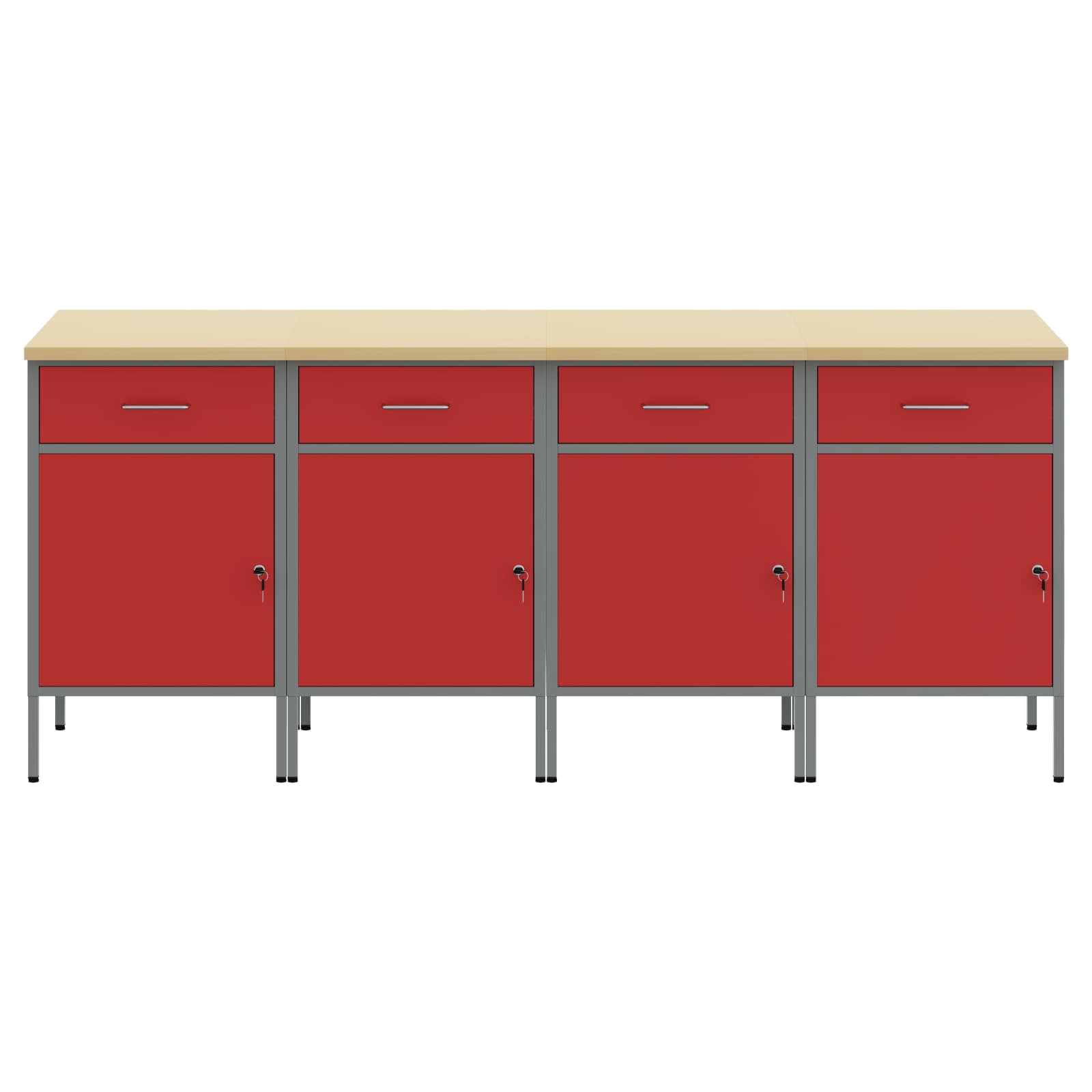 Werkbank mit Schubladen 4 pcs Rot und Grau 200 x 55 x 85 cm