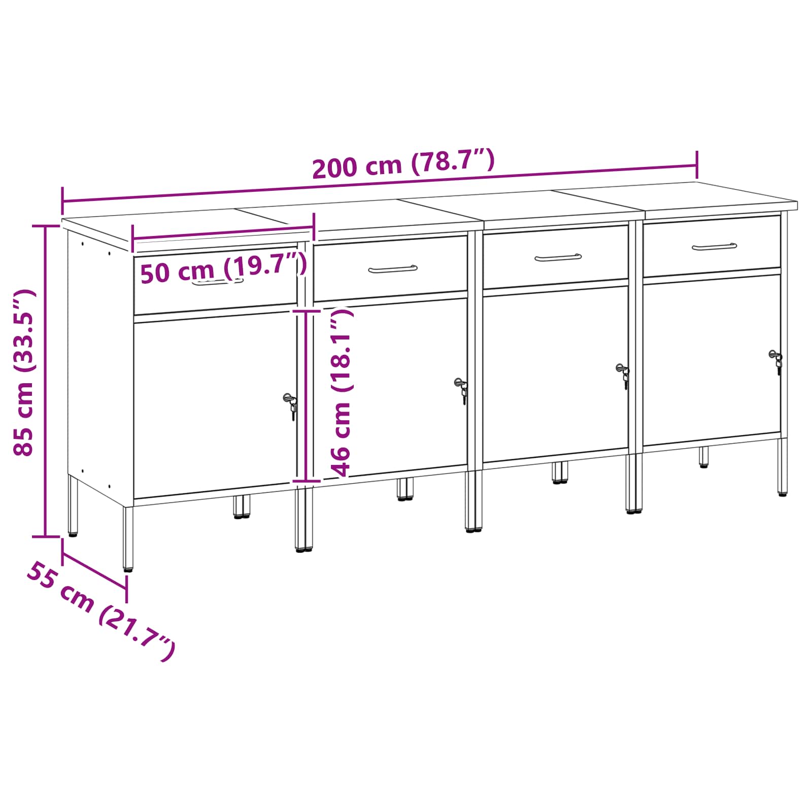 Werkbank mit Schubladen 4 pcs Rot und Grau 200 x 55 x 85 cm