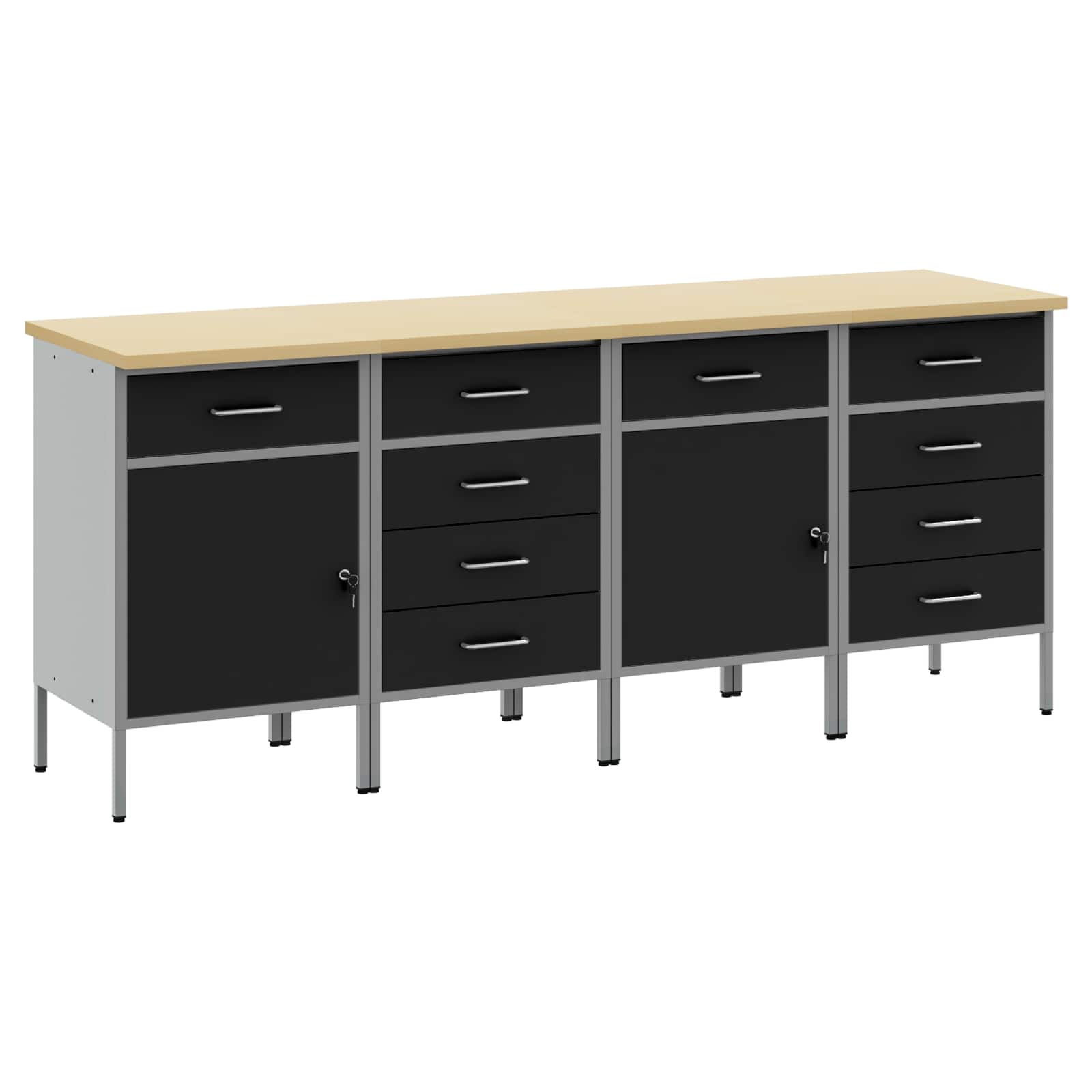 Werkbank mit Schubladen 4 pcs Schwarz und Grau 200 x 55 x 85 cm