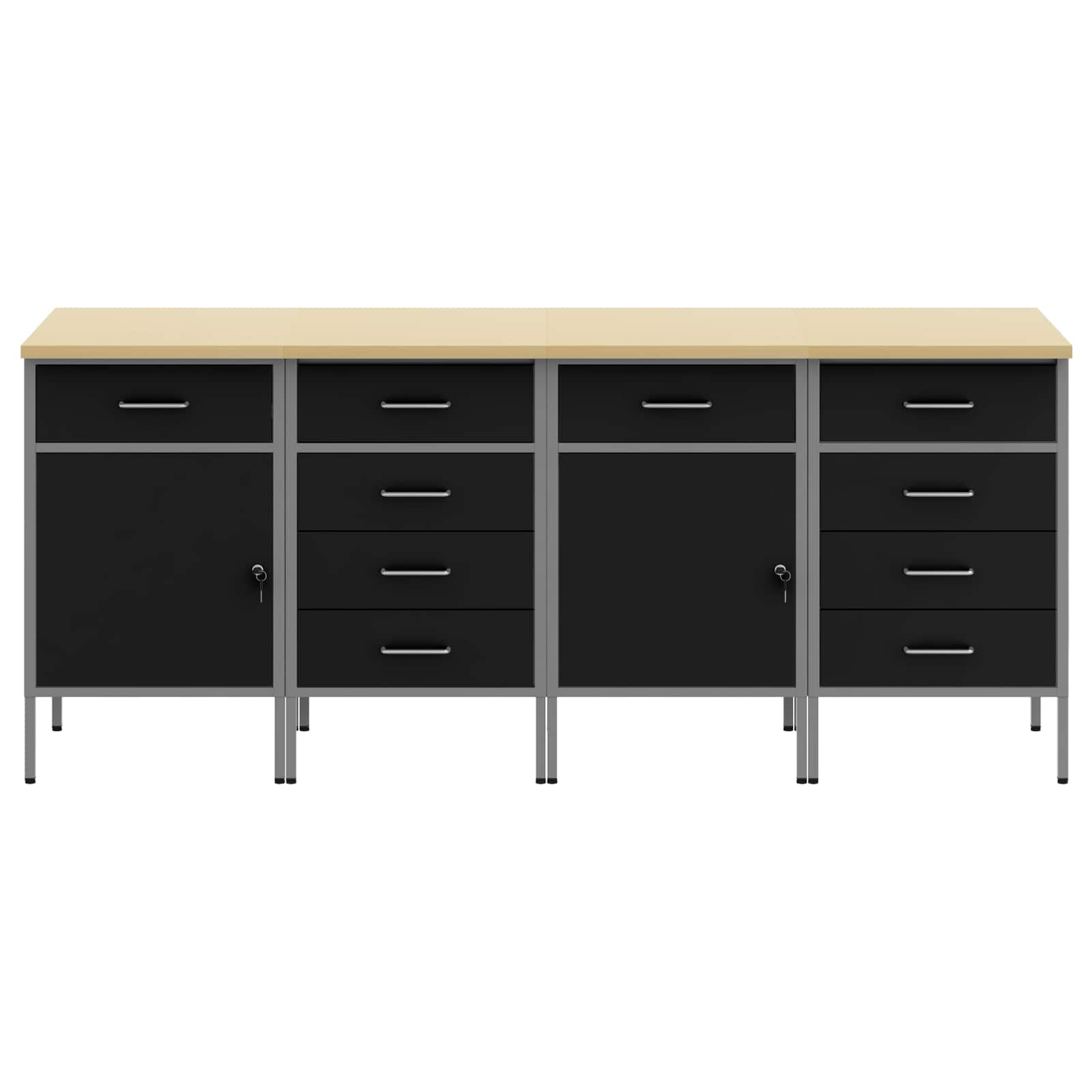 Werkbank mit Schubladen 4 pcs Schwarz und Grau 200 x 55 x 85 cm