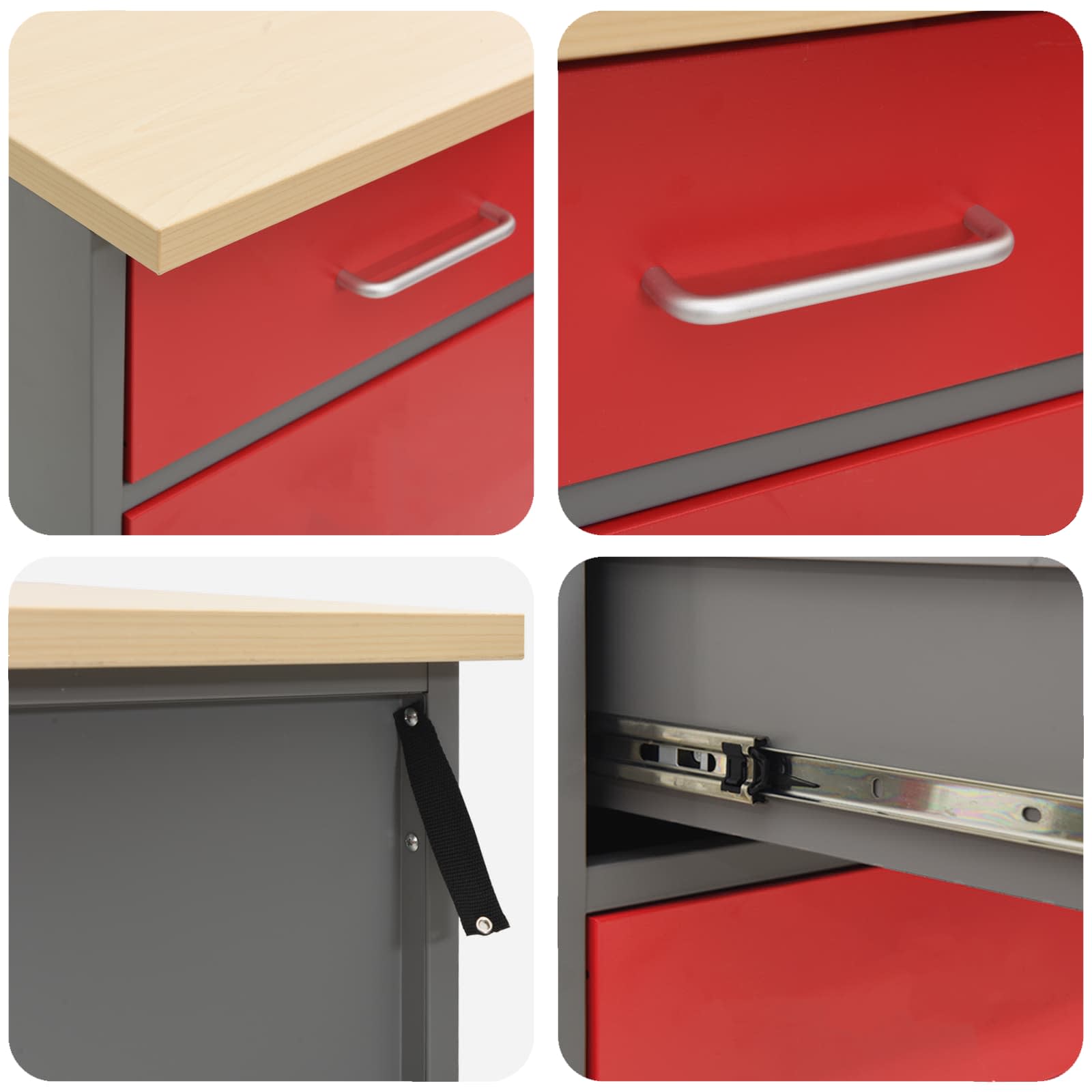 Werkbank mit Schubladen 4 pcs Rot und Grau 200 x 55 x 85 cm
