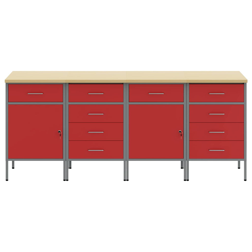 Werkbank mit Schubladen 4 pcs Rot und Grau 200 x 55 x 85 cm