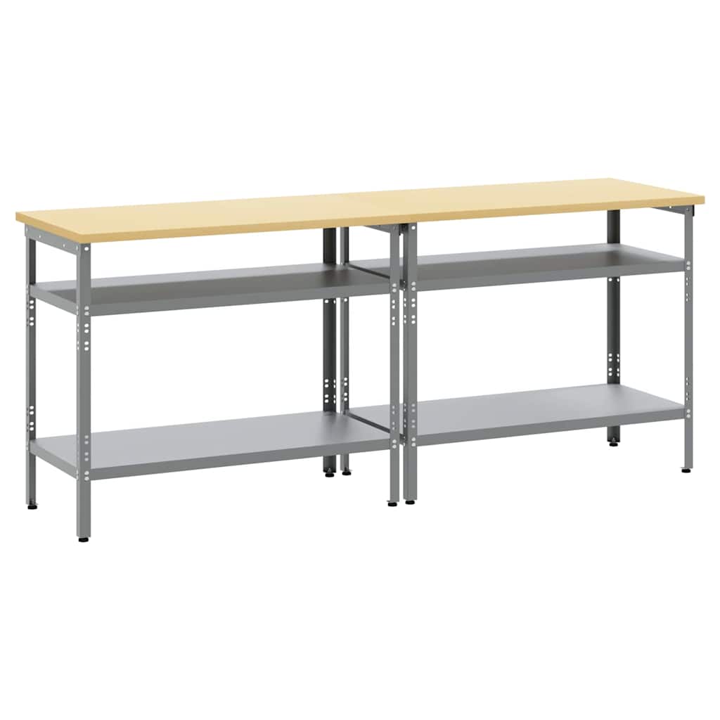 Werkbank-Set mit Regal 2 pcs Beige und Grau 200 x 55 x 85 cm