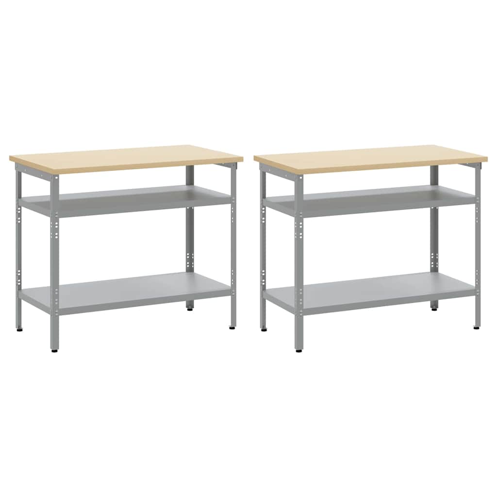 Werkbank-Set mit Regal 2 pcs Beige und Grau 200 x 55 x 85 cm