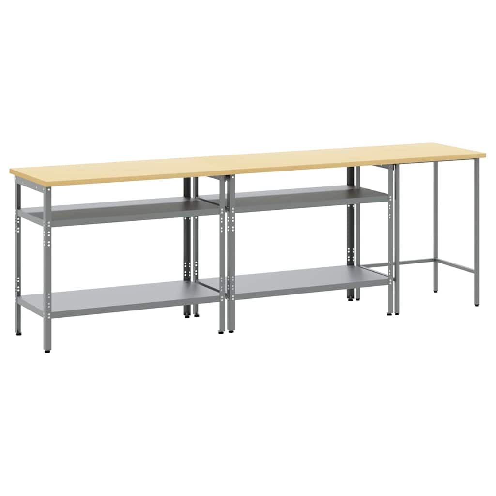 Werkbank-Set 3 pcs Beige und Grau Pulverbeschichteter Stahl