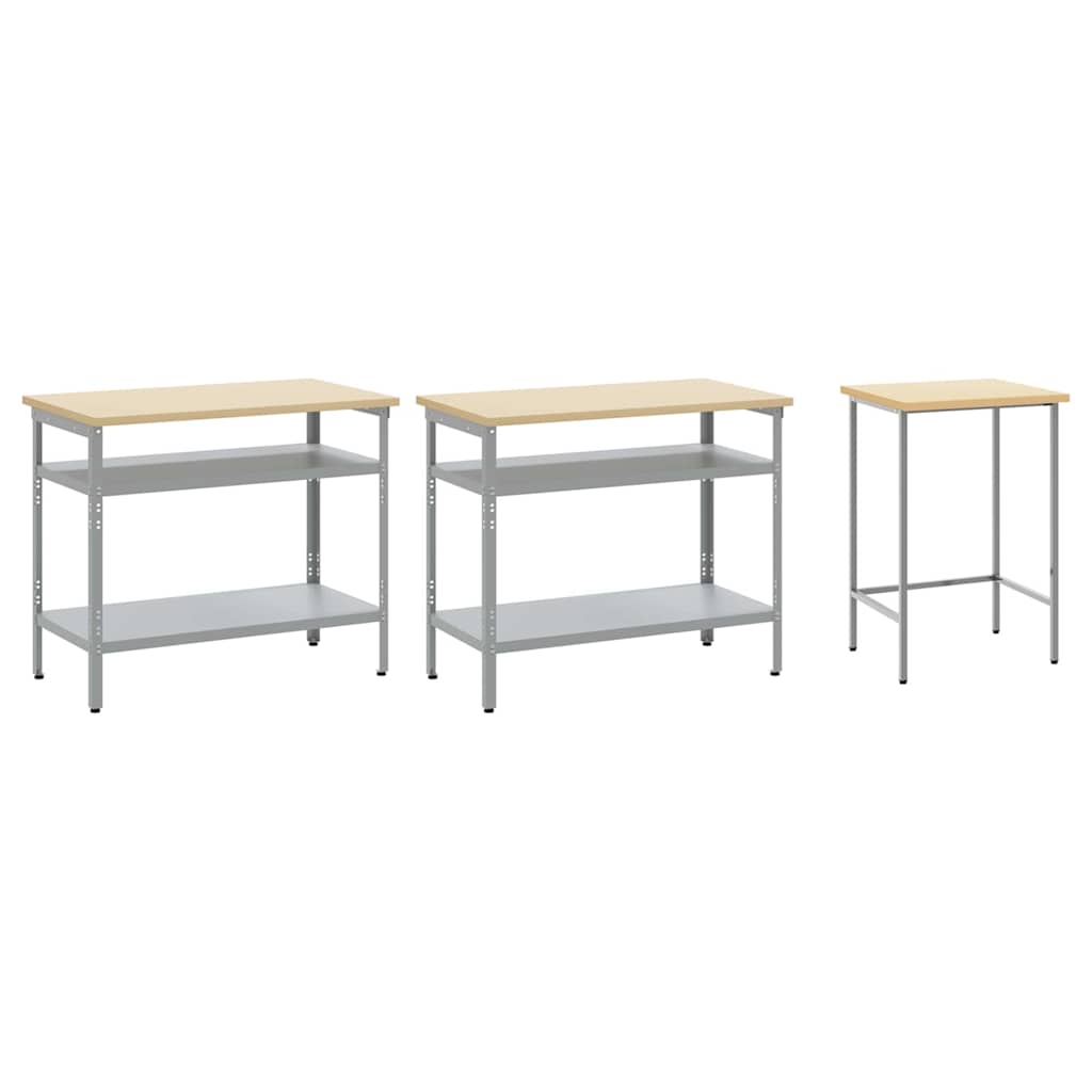Werkbank-Set 3 pcs Beige und Grau Pulverbeschichteter Stahl