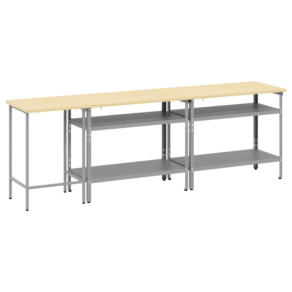 Werkbank-Set 3 pcs Beige und Grau Pulverbeschichteter Stahl