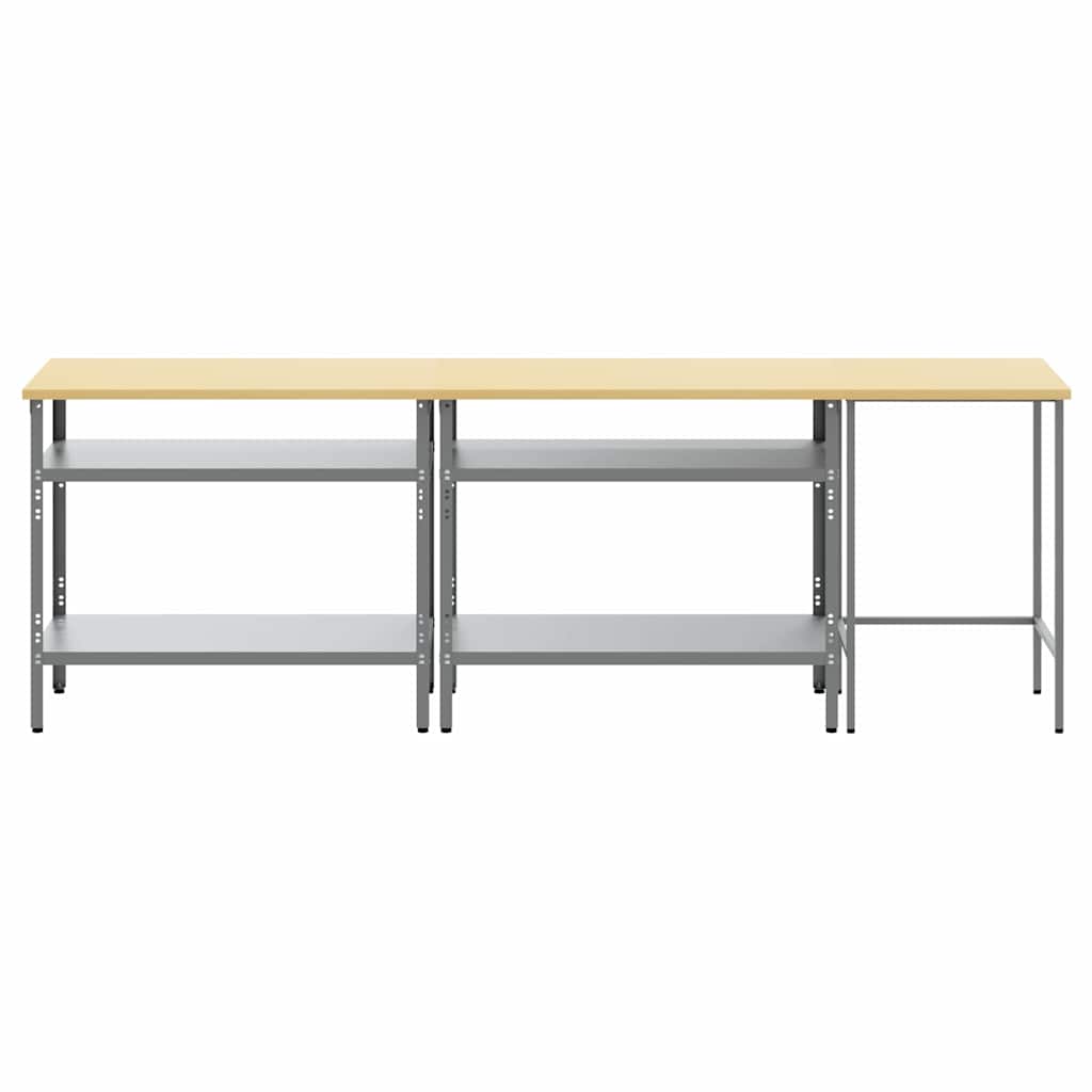Werkbank-Set 3 pcs Beige und Grau Pulverbeschichteter Stahl