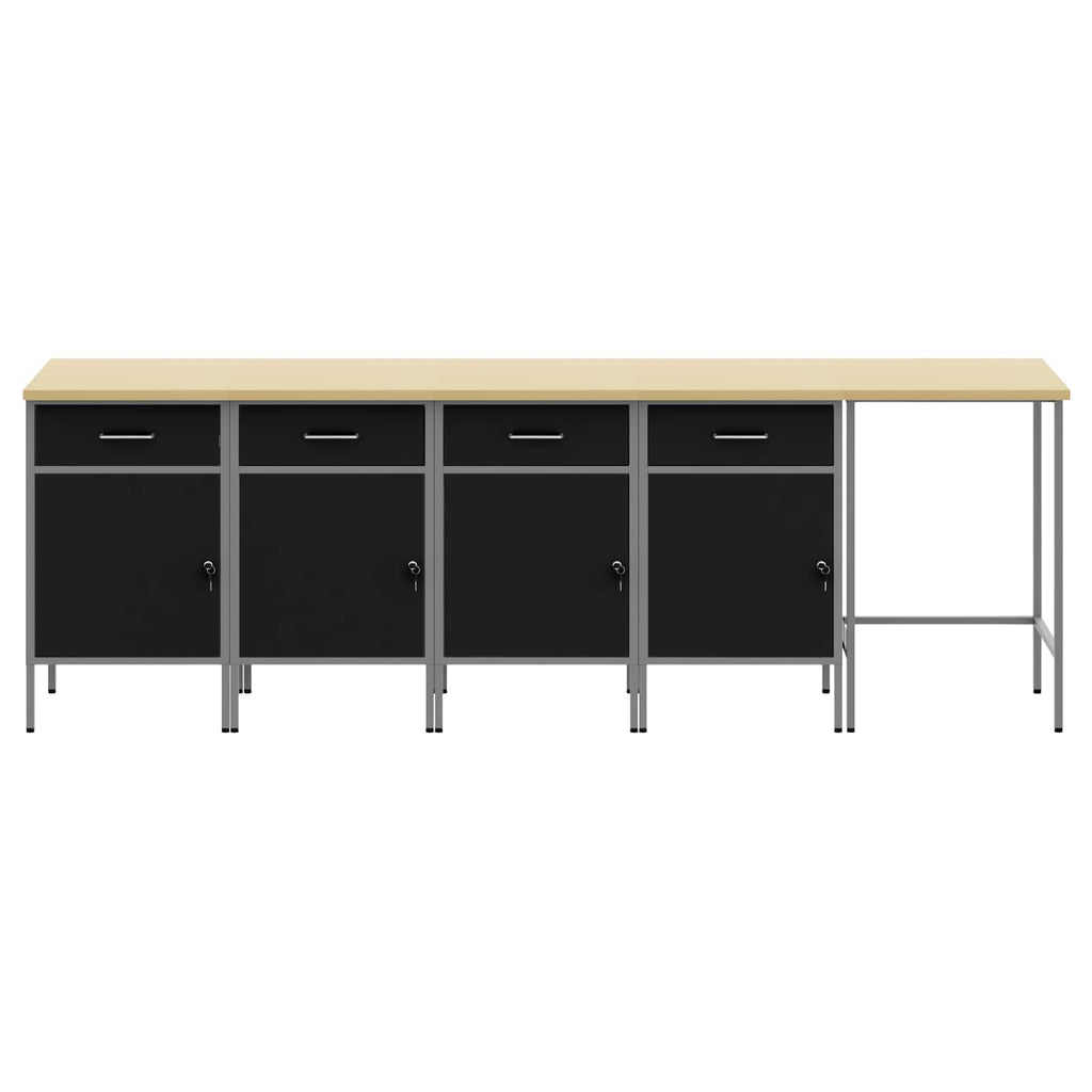 Arbeitsschrankset mit Schubladen 5 pcs Schwarz und Grau