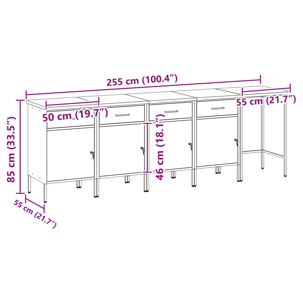 Arbeitsschrankset mit Schubladen 5 pcs Schwarz und Grau