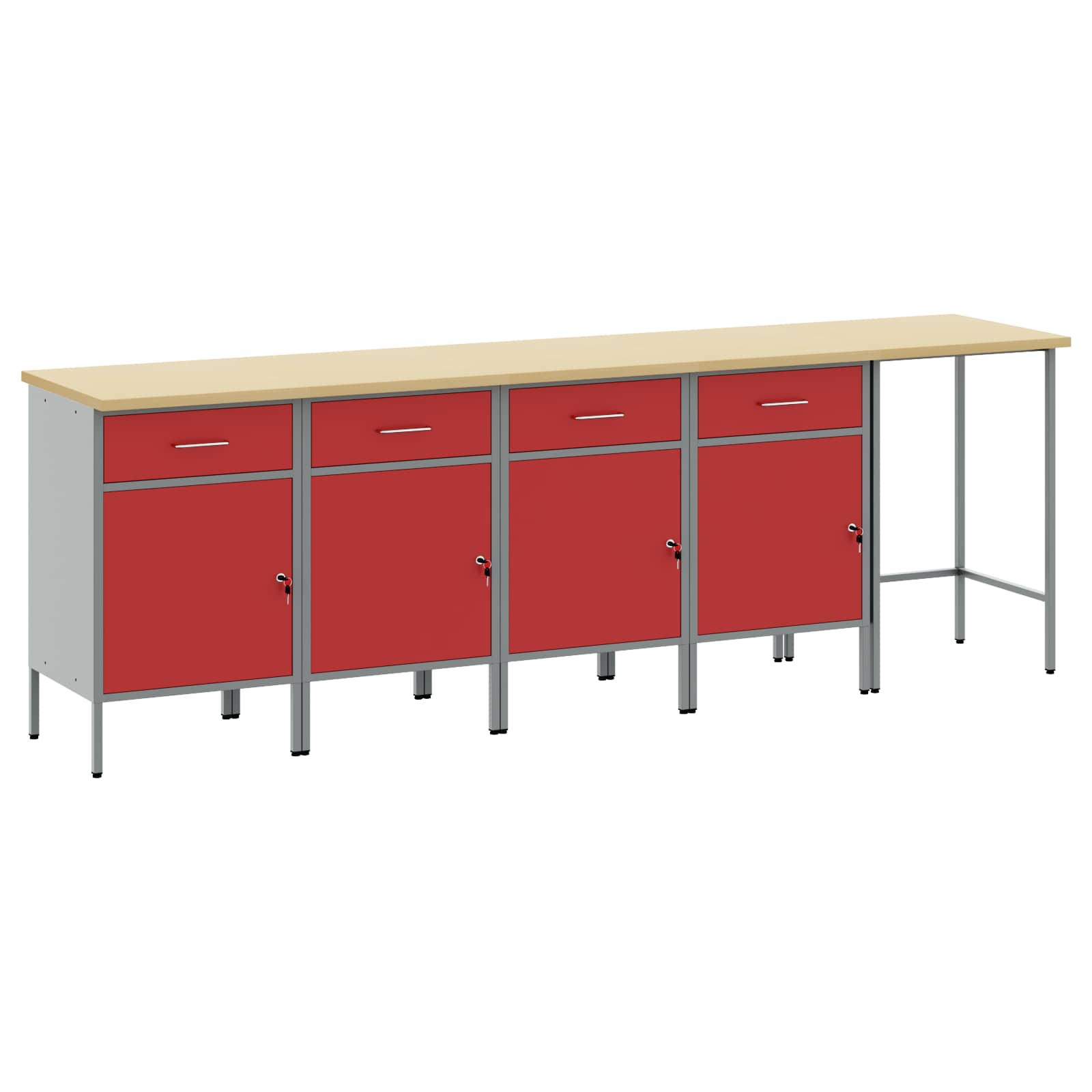 Arbeitsschrankset mit Schubladen mit Schloss 5 pcs Rot und Grau