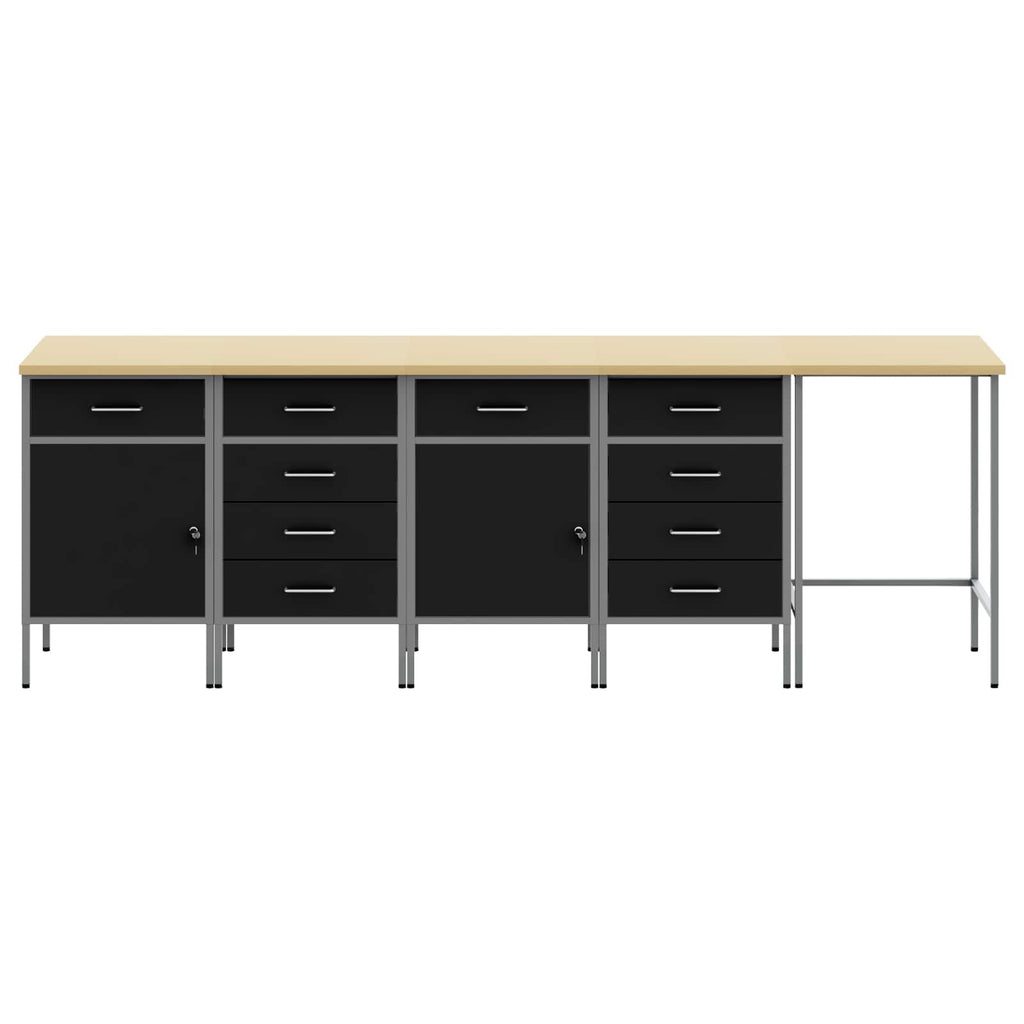 Arbeitsschrankset mit Schubladen 5 pcs Schwarz und Grau