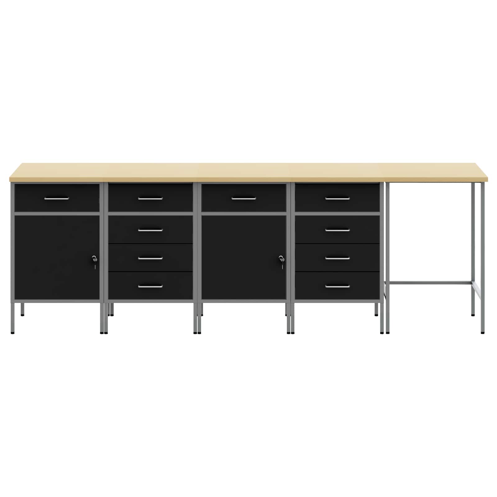 Arbeitsschrankset mit Schubladen 5 pcs Schwarz und Grau