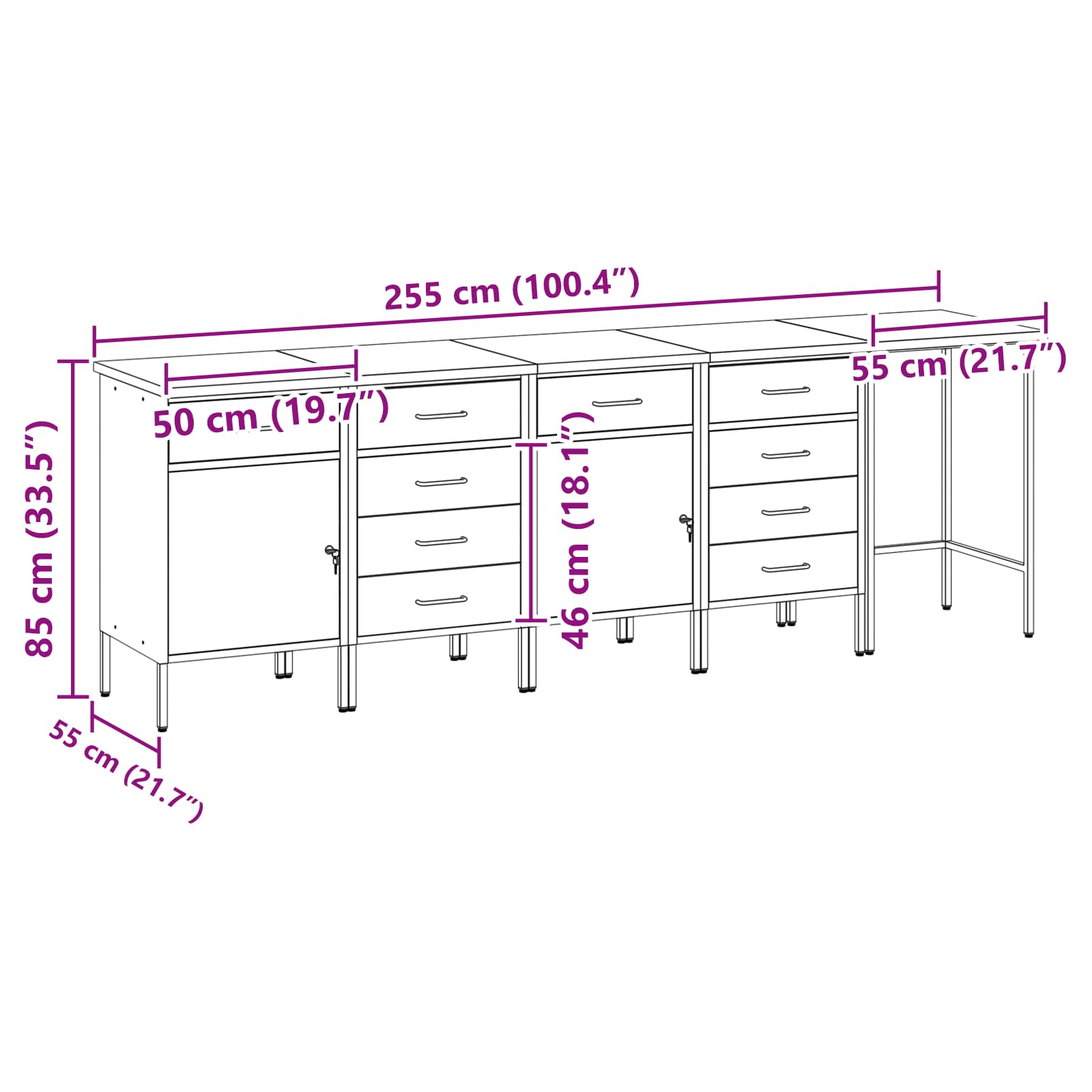 Arbeitsschrankset mit Schubladen 5 pcs Schwarz und Grau