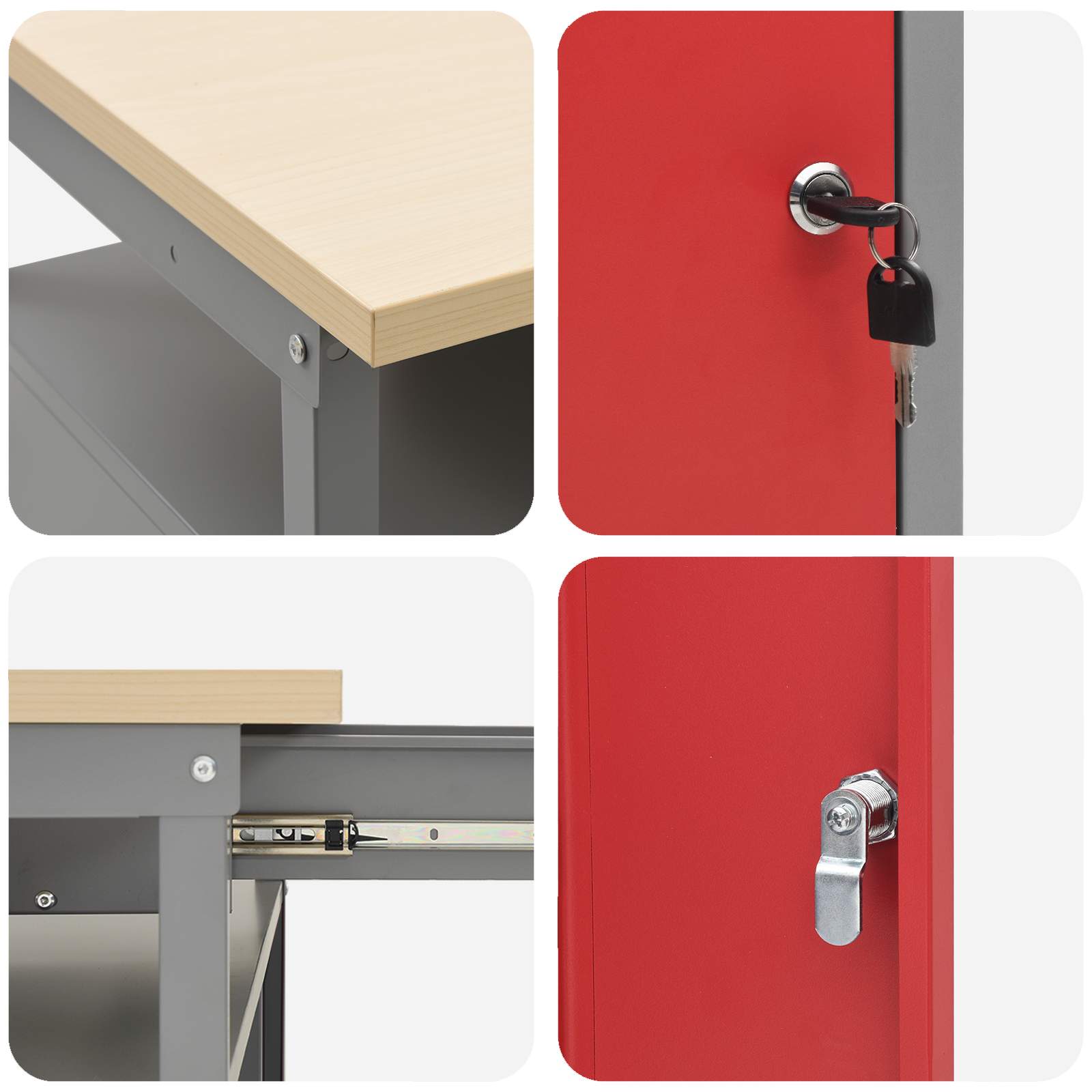 Werkbank-Set 3 pcs Schwarz und Grau Pulverbeschichteter Stahl