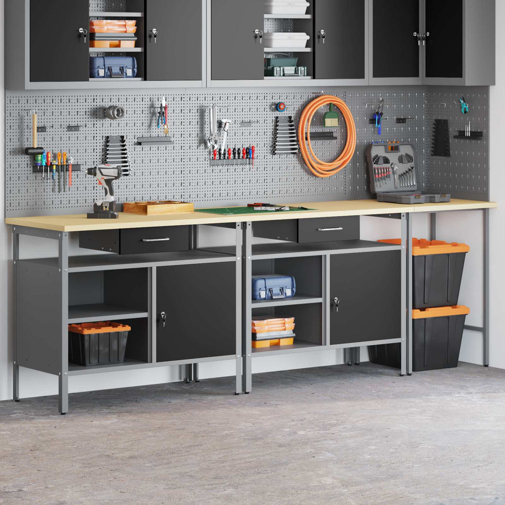 Werkbank-Set 3 pcs Rot und Grau Pulverbeschichteter Stahl