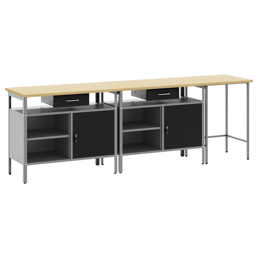 Werkbank-Set 3 pcs Rot und Grau Pulverbeschichteter Stahl