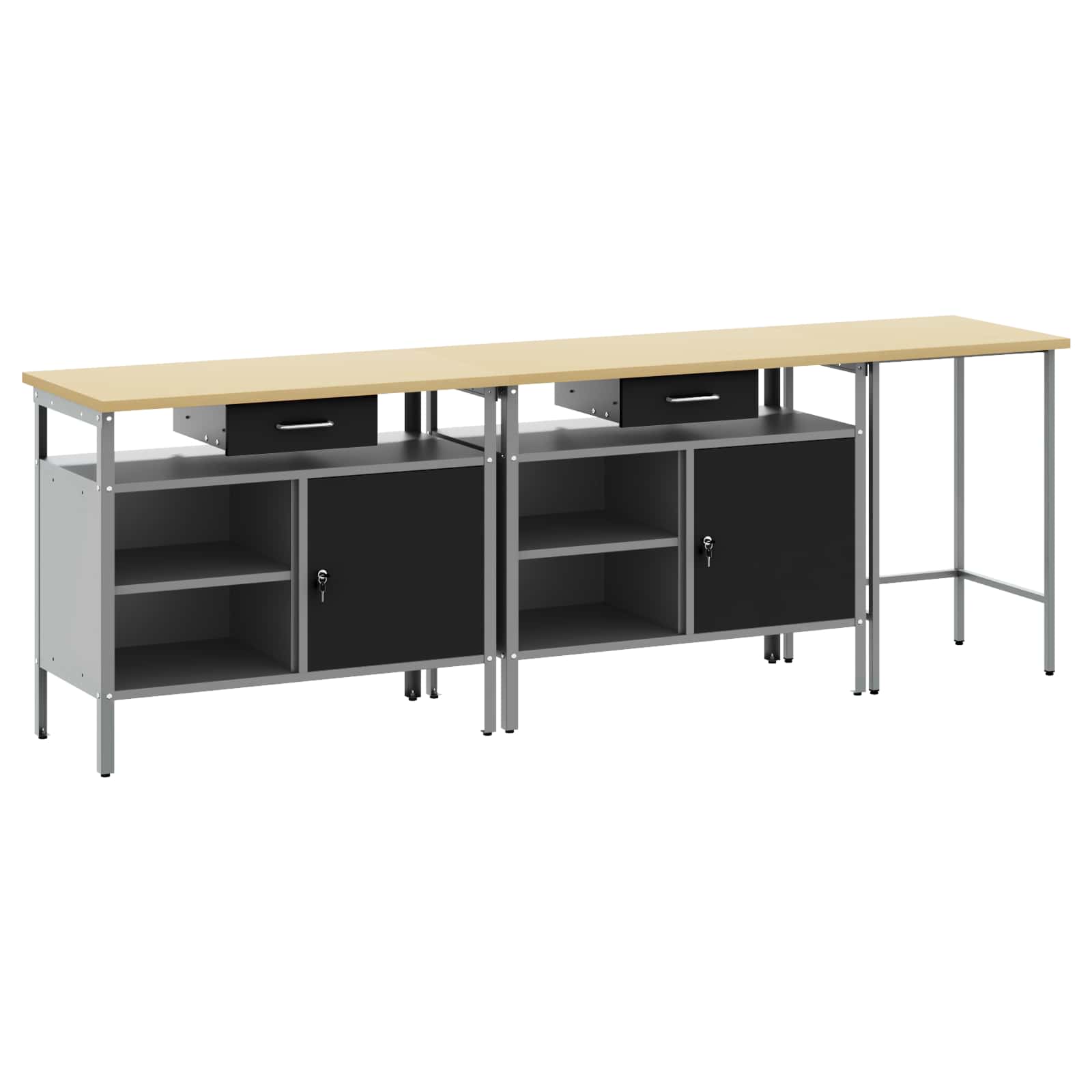 Werkbank-Set 3 pcs Rot und Grau Pulverbeschichteter Stahl