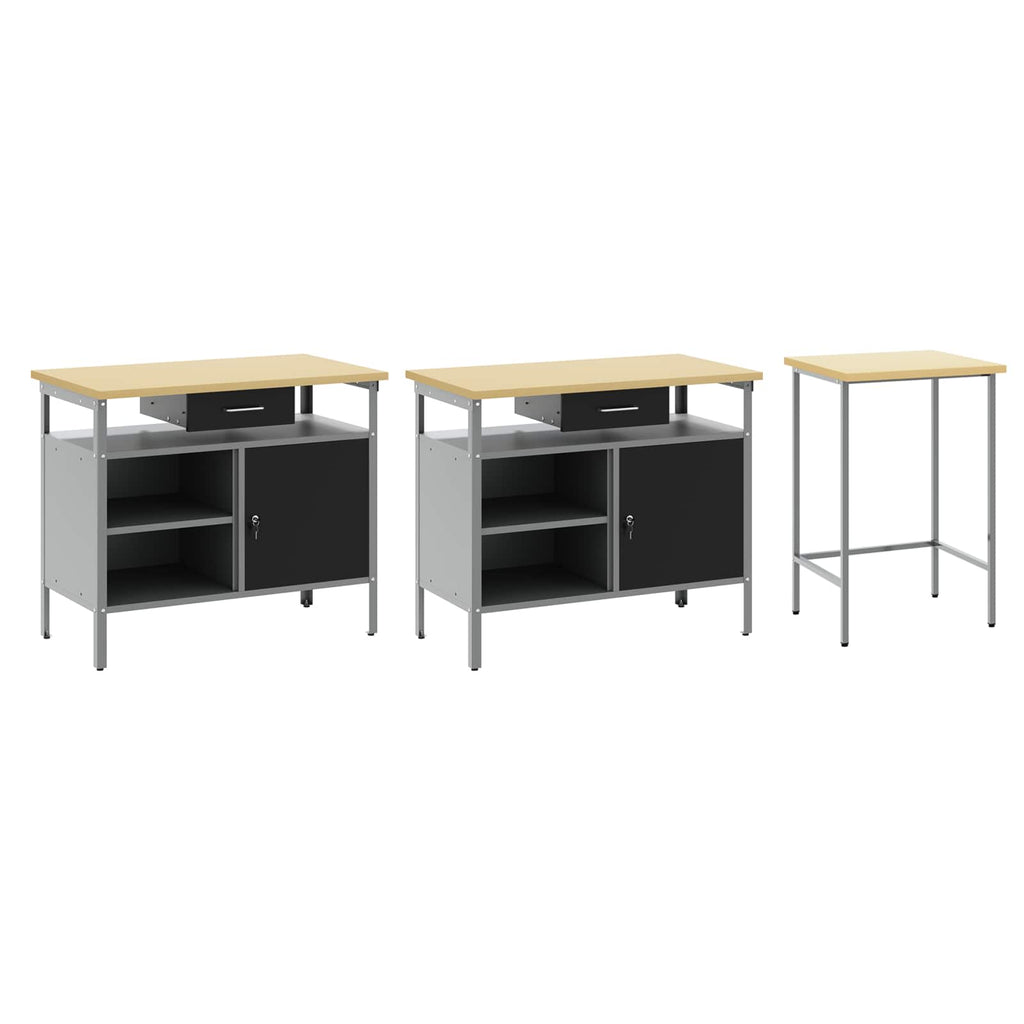 Werkbank-Set 3 pcs Rot und Grau Pulverbeschichteter Stahl