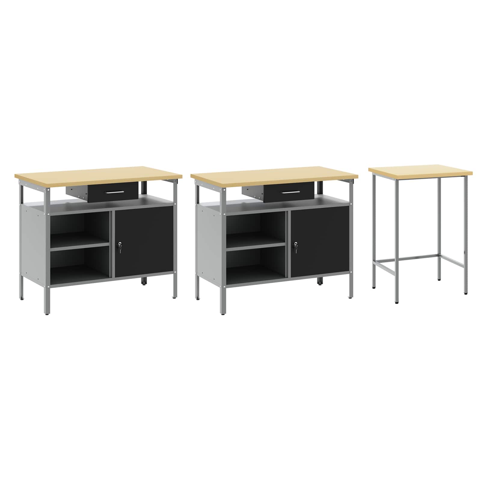 Werkbank-Set 3 pcs Rot und Grau Pulverbeschichteter Stahl
