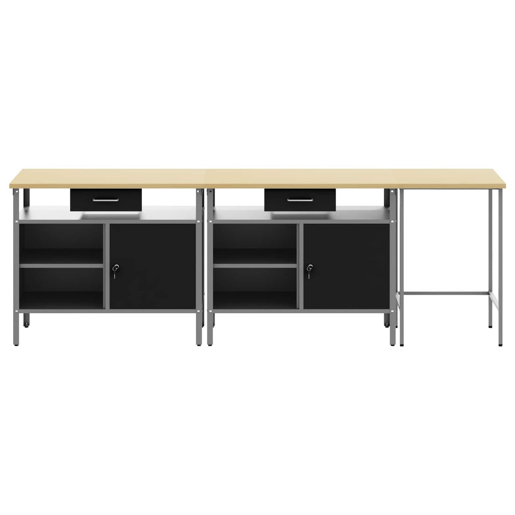 Werkbank-Set 3 pcs Rot und Grau Pulverbeschichteter Stahl