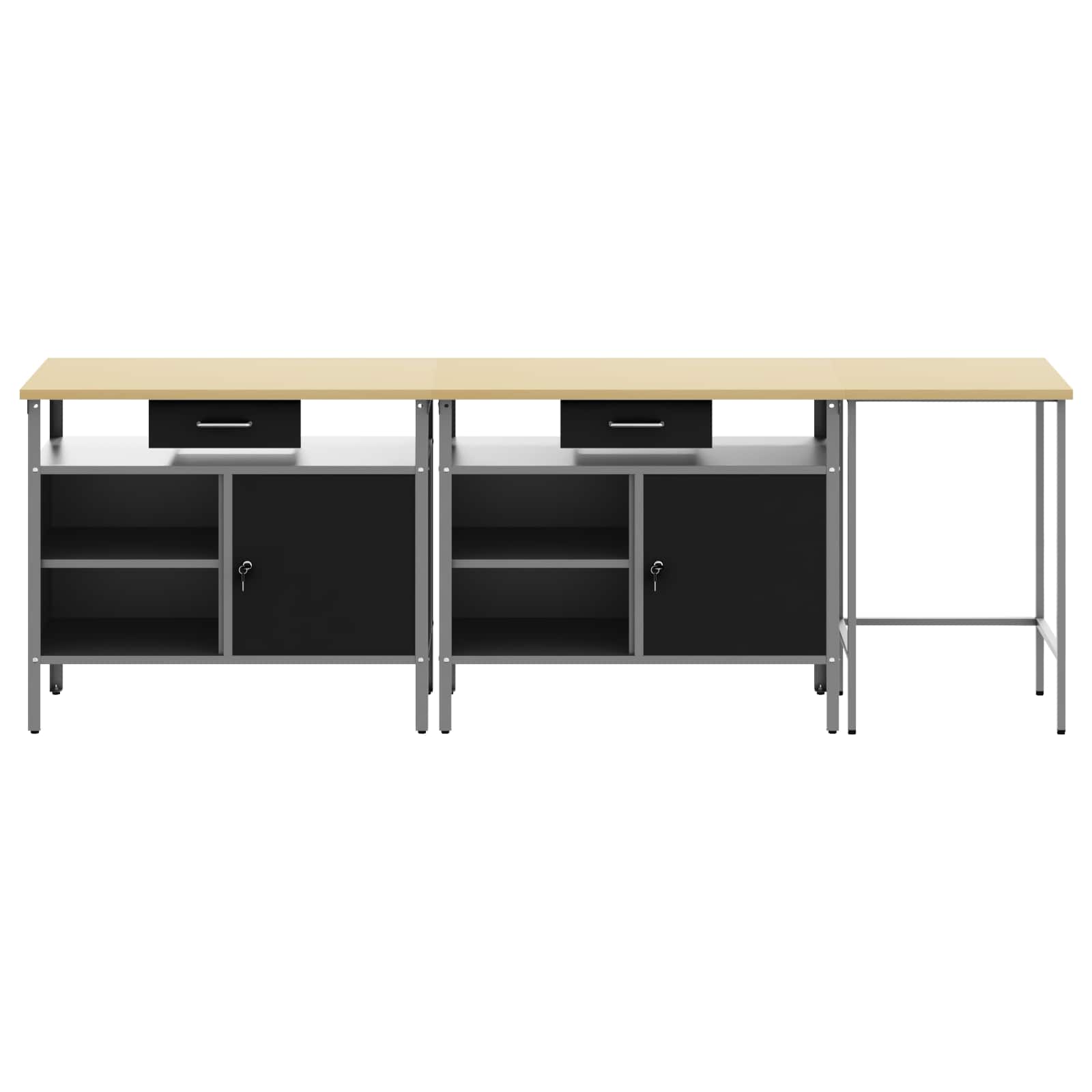 Werkbank-Set 3 pcs Rot und Grau Pulverbeschichteter Stahl