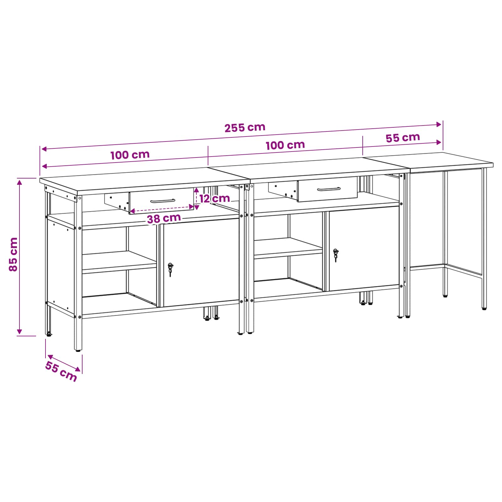 Werkbank-Set 3 pcs Rot und Grau Pulverbeschichteter Stahl